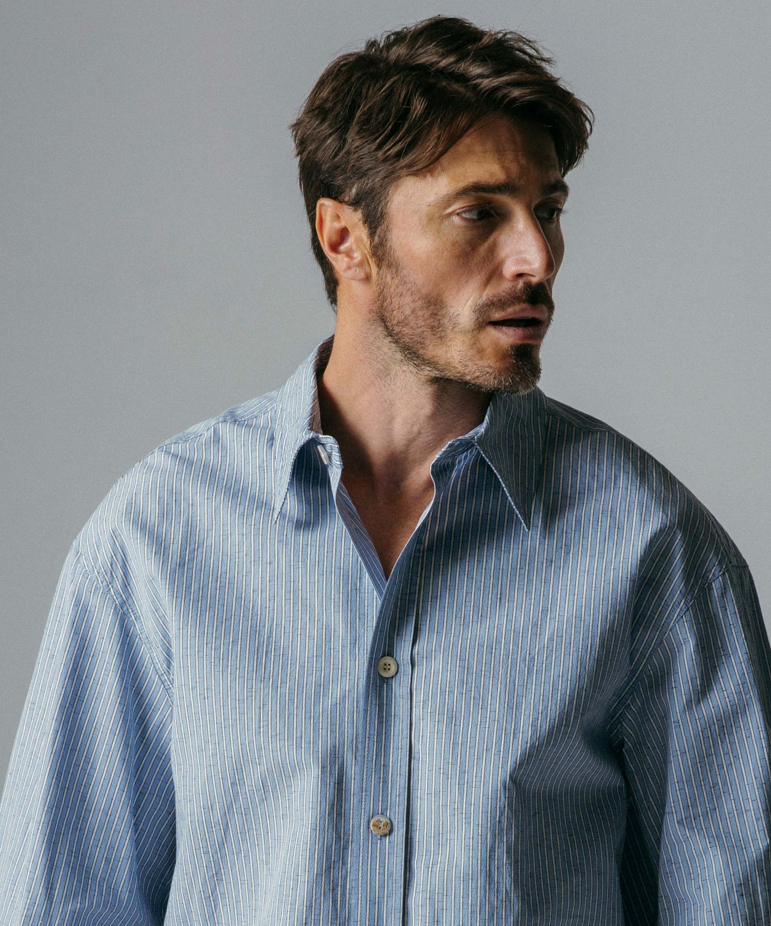 リネンブレンド ストライプシャツ