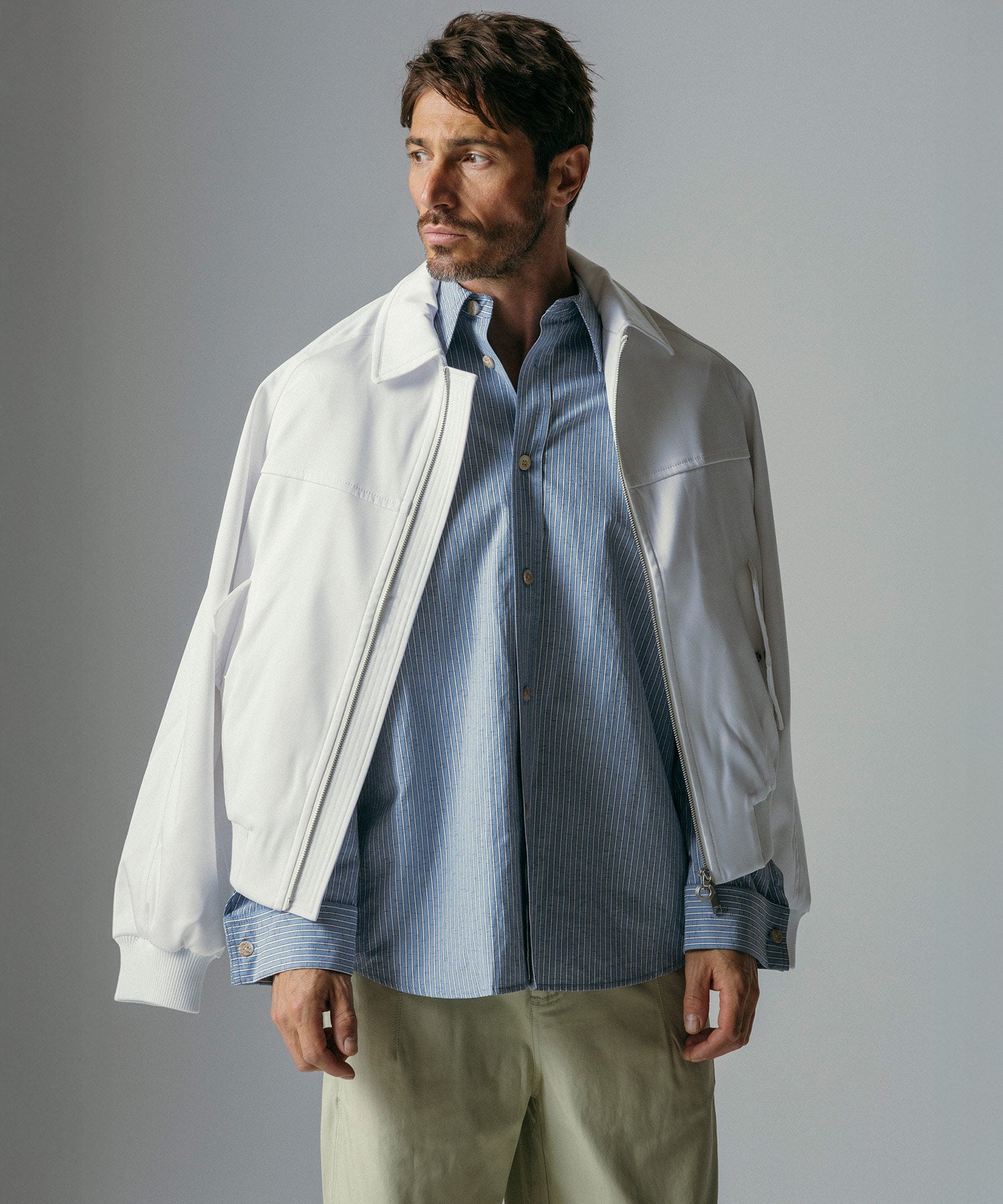 リネンブレンド ストライプシャツ