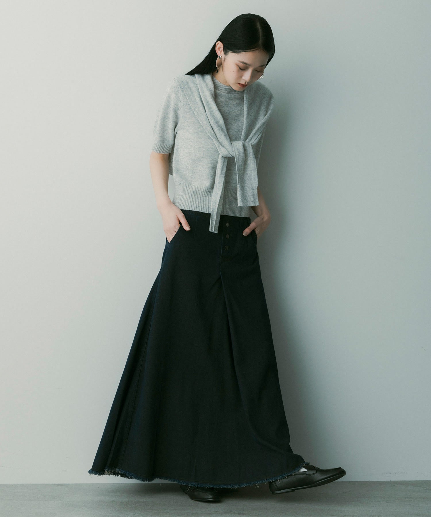 【12月上旬お届け予約商品】ヴィンテージライク フレアデニムスカート