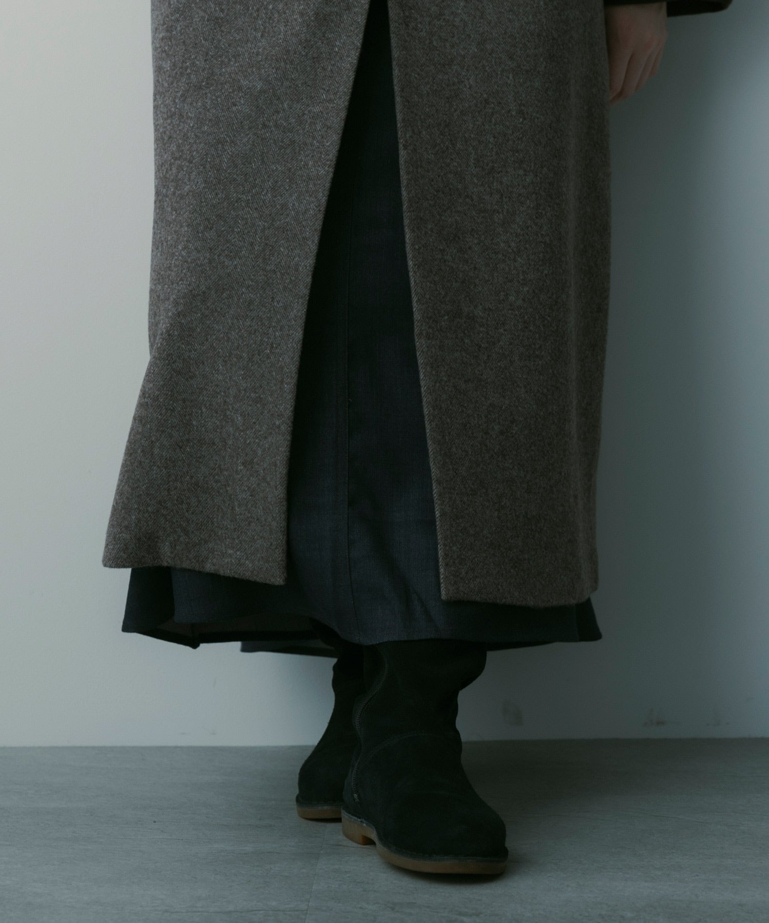 【3月中旬お届け予約商品】ヘリンボーンウールロングコート