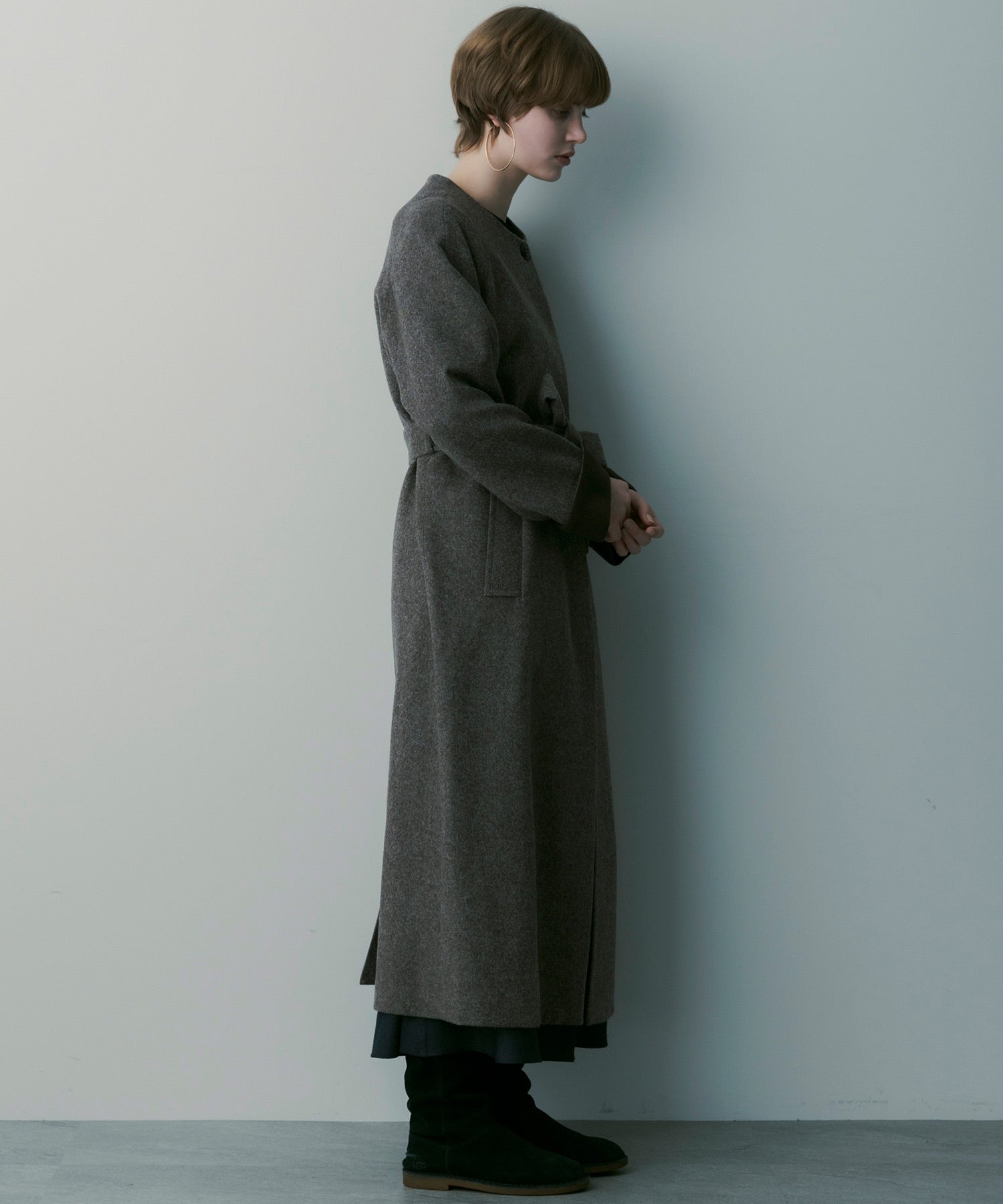 【3月中旬お届け予約商品】ヘリンボーンウールロングコート