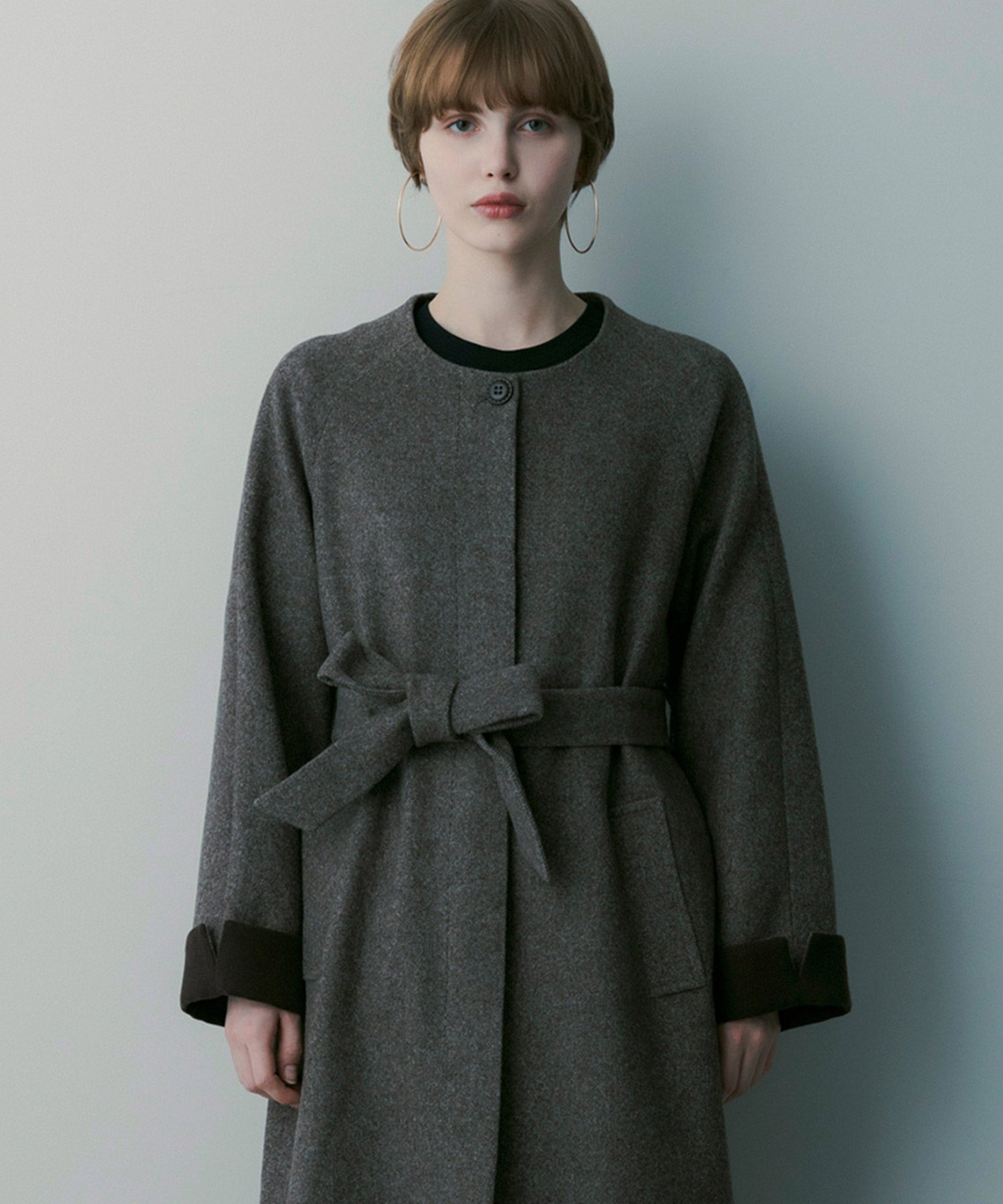 【12月中旬お届け予約商品】ヘリンボーンウールロングコート