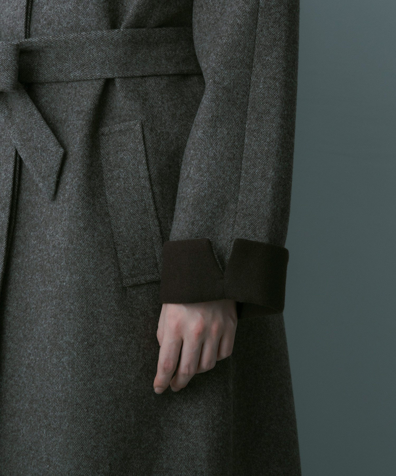 【3月中旬お届け予約商品】ヘリンボーンウールロングコート