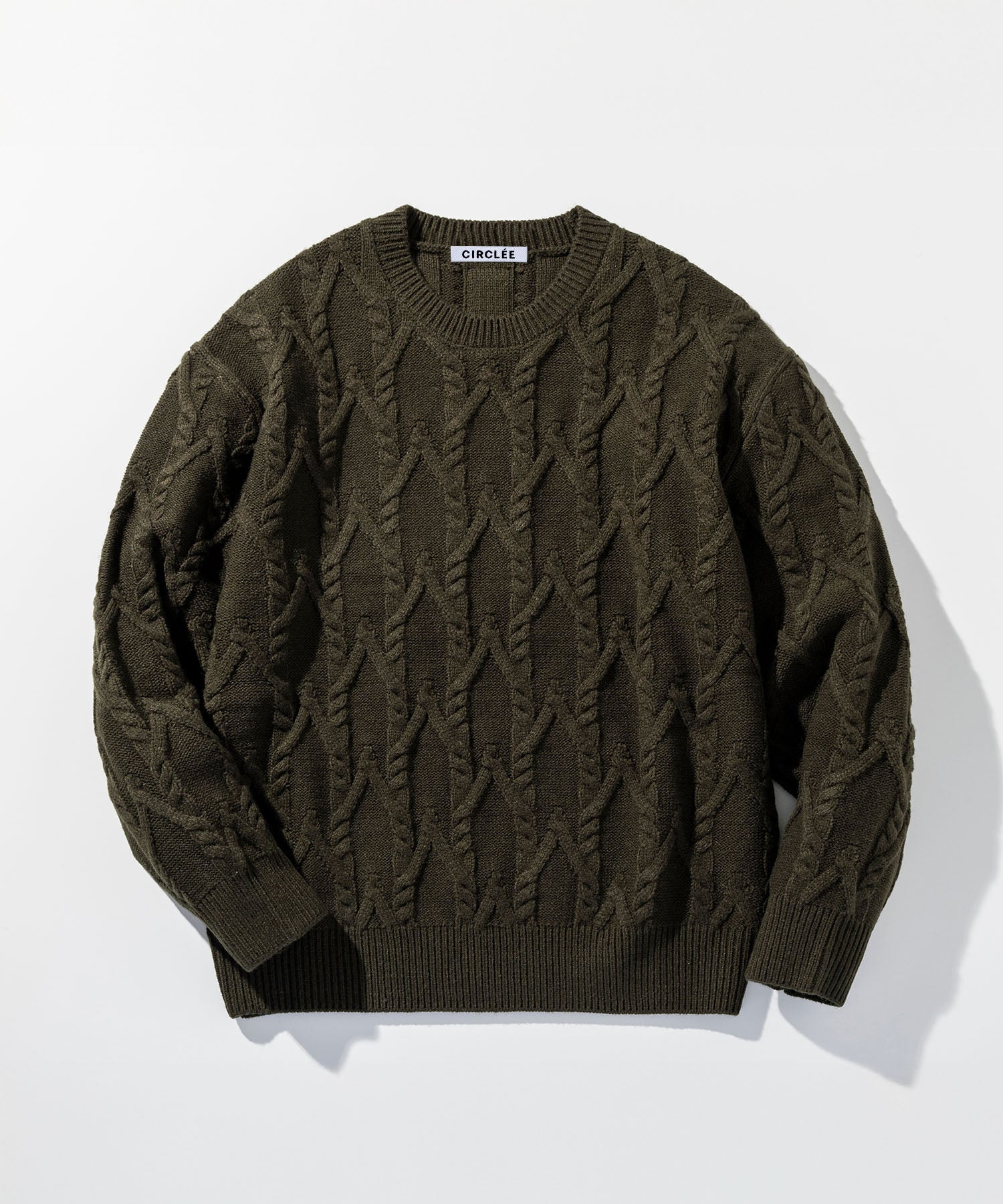 ケーブル編み クルーネックニットプルオーバー