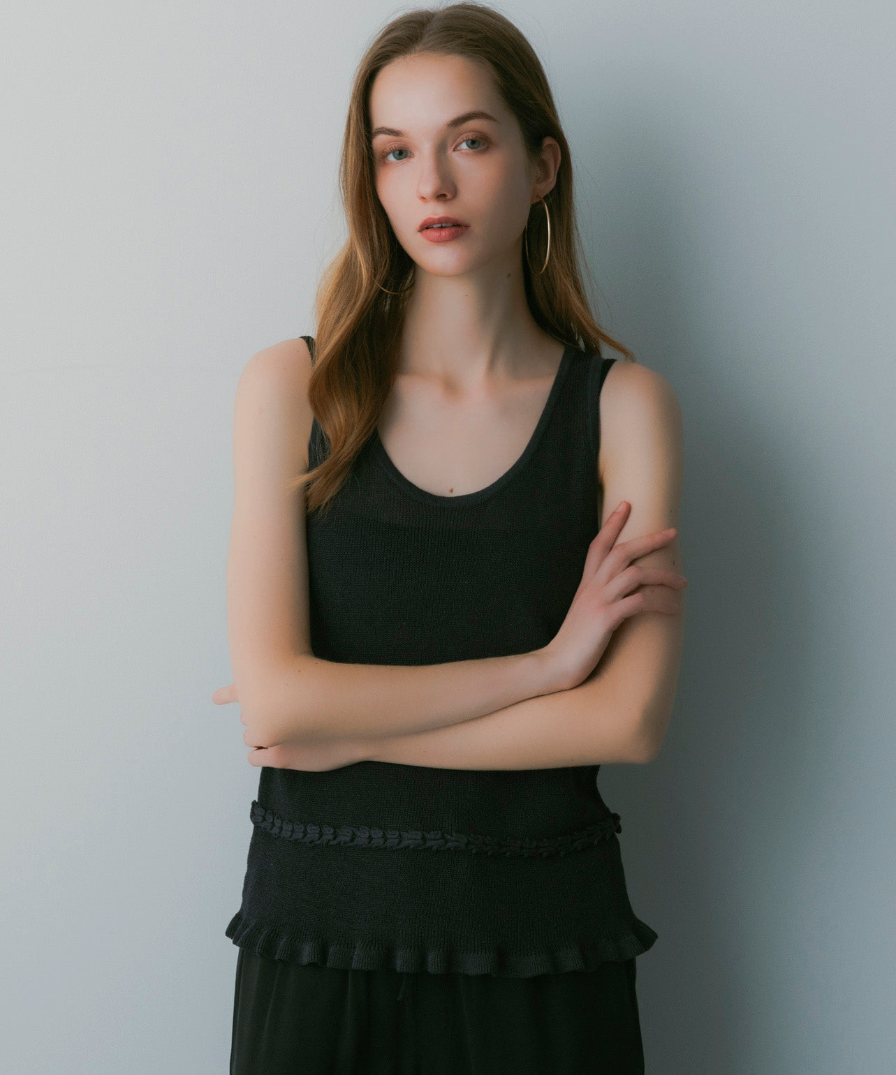 リネンブレンド フリルトップス