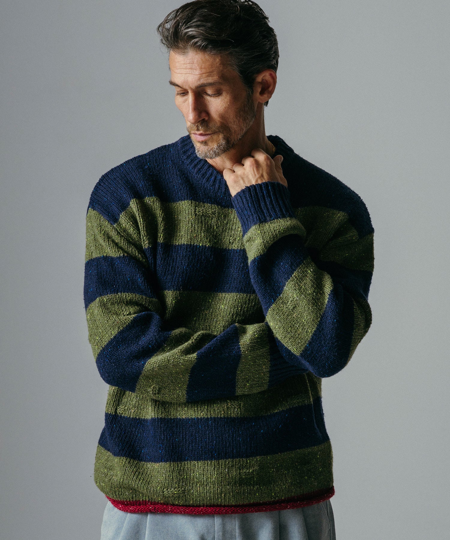 ソフトタッチ クルーネックボーダーニット