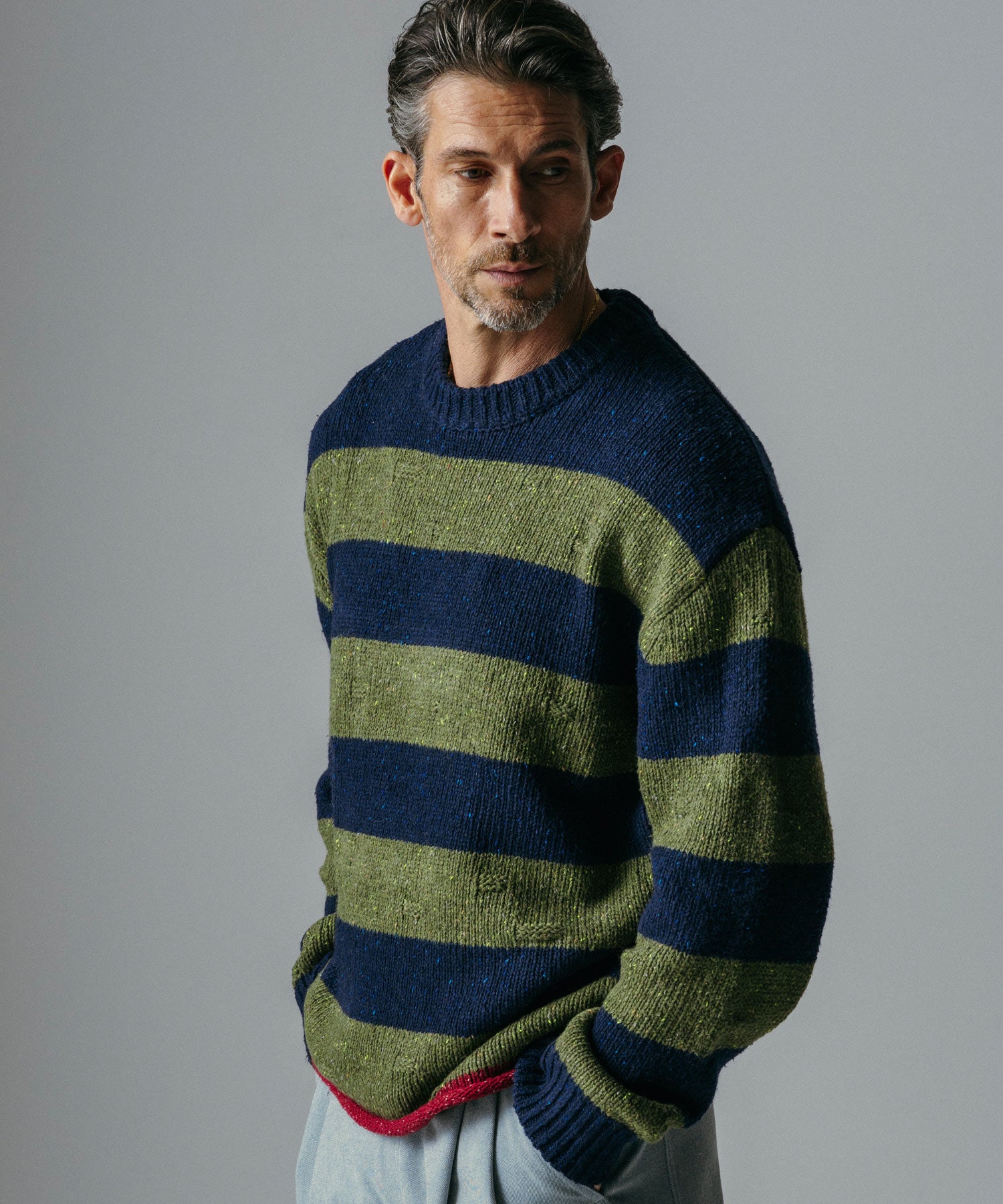 ソフトタッチ クルーネックボーダーニット