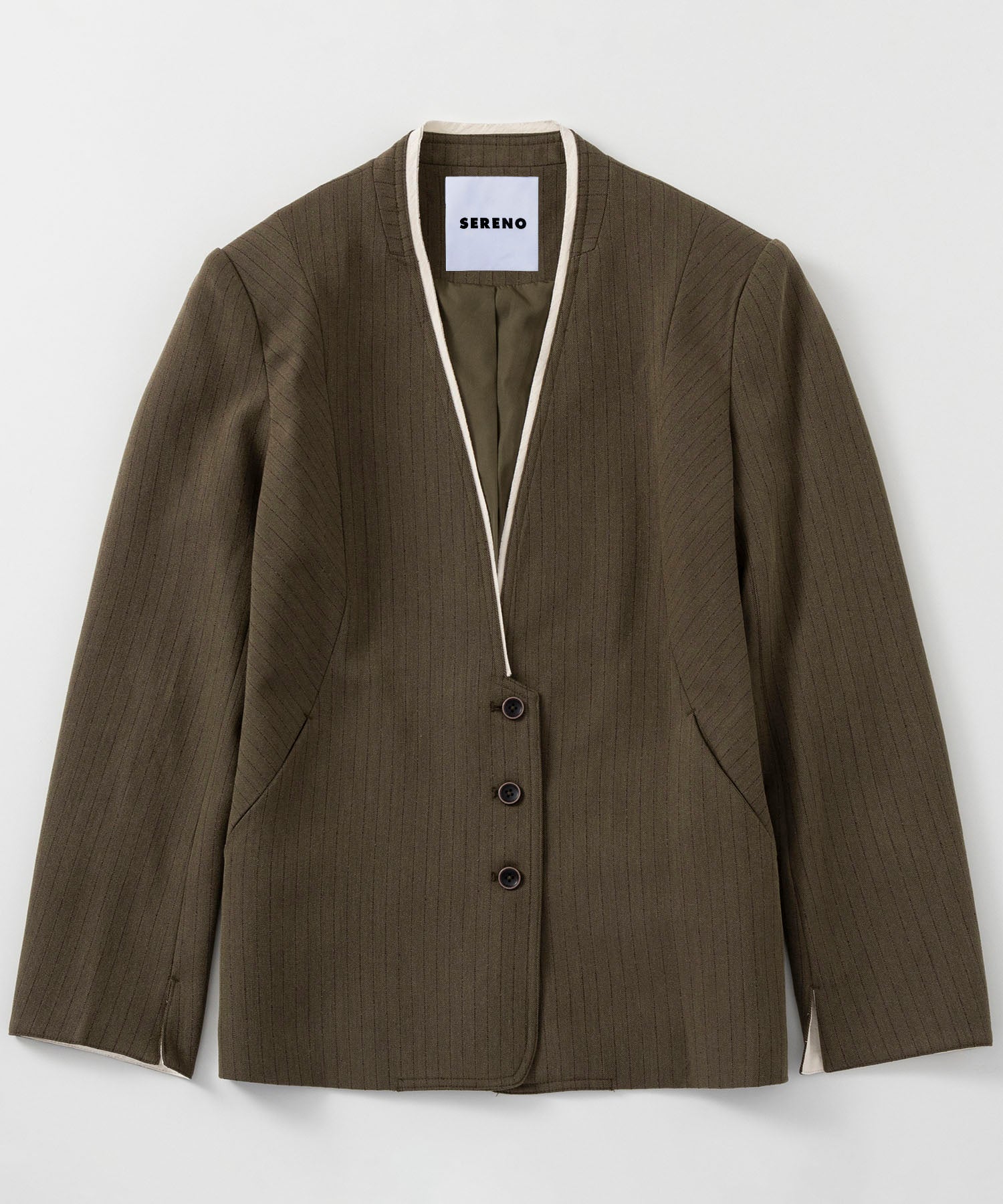 【3月中旬お届け予約商品】ストライプノーカラージャケット