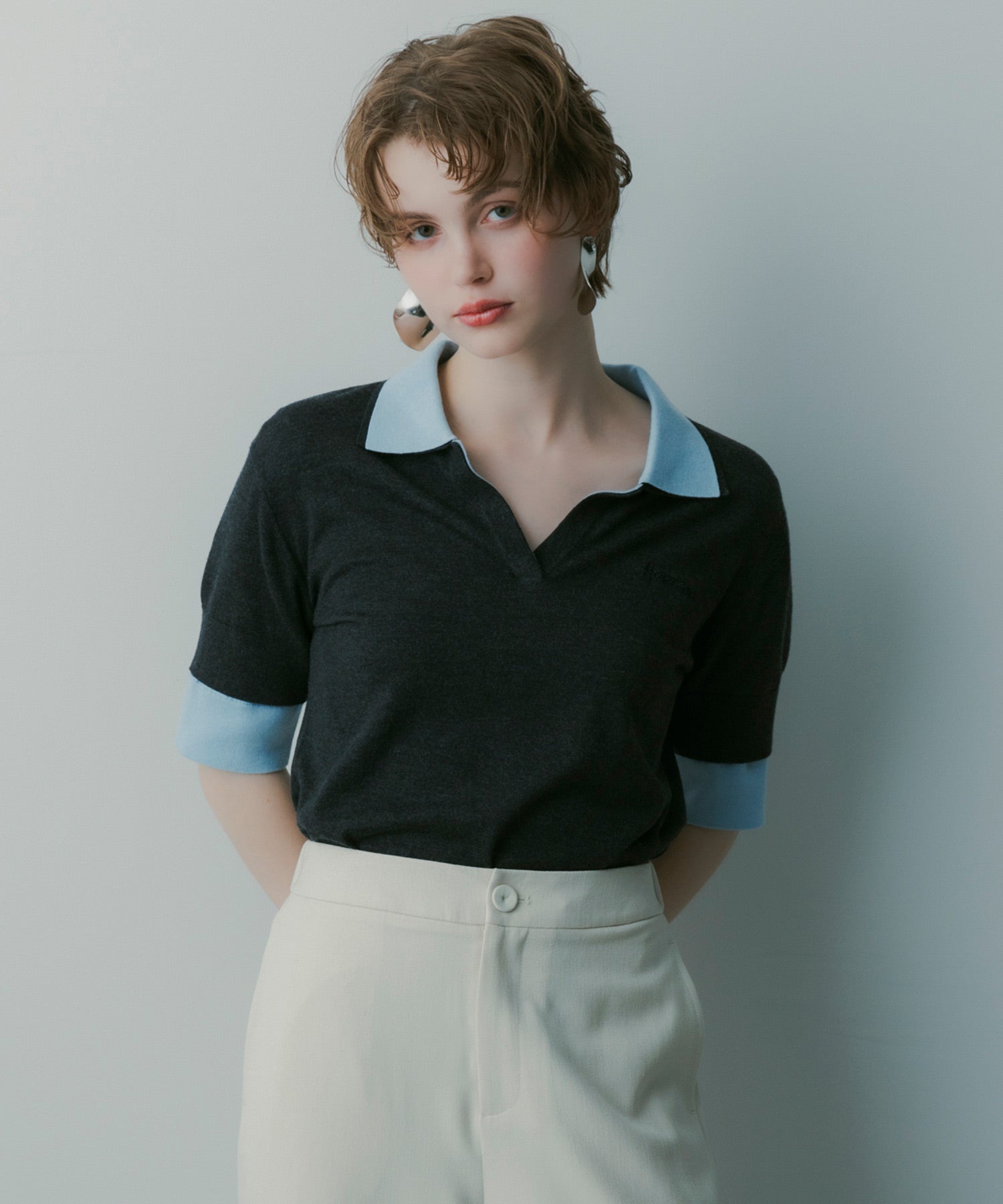 レイヤードカラー ニットシャツ