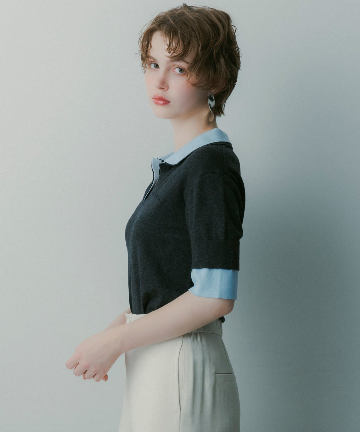 レイヤードカラー ニットシャツ