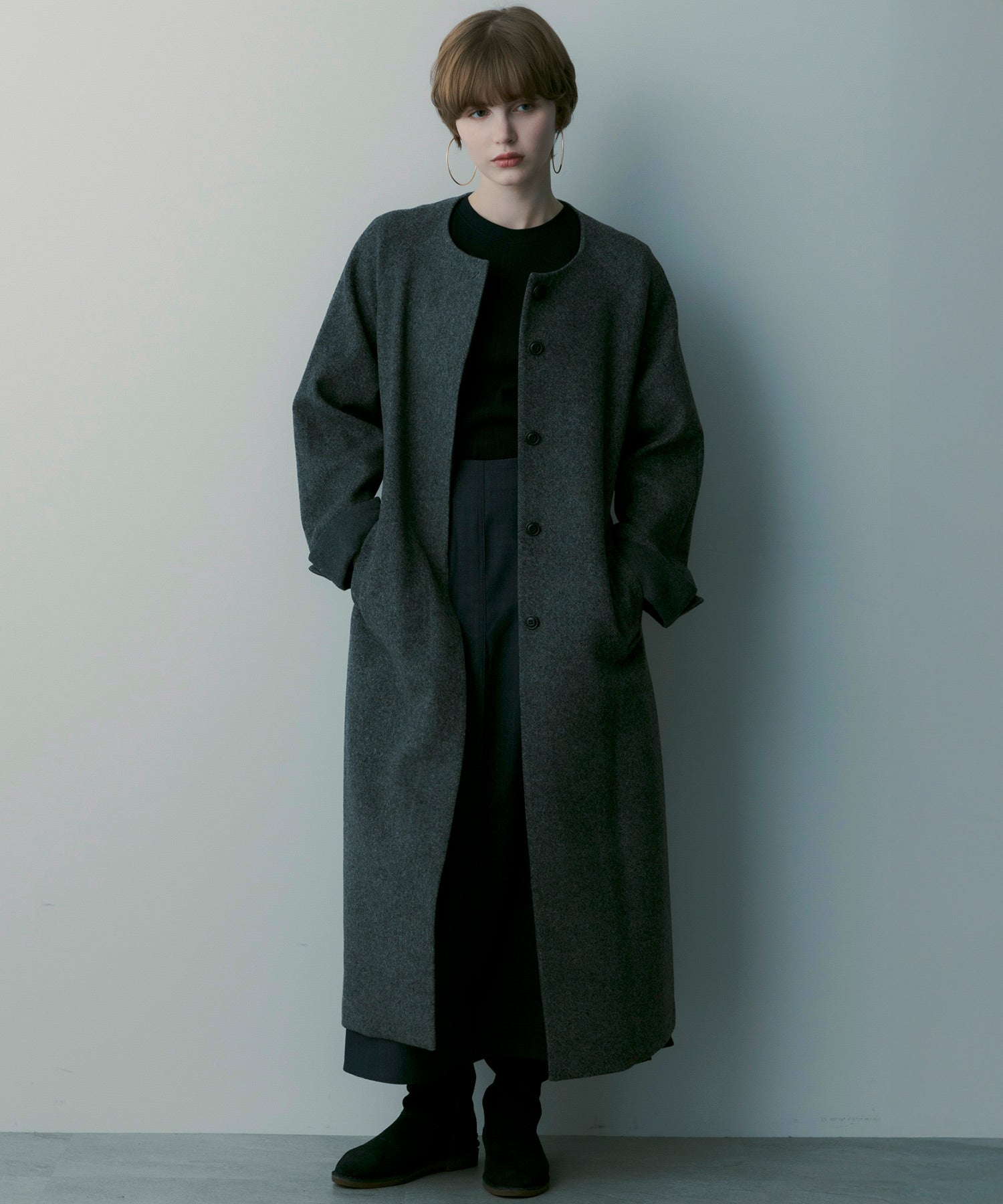 【12月中旬お届け予約商品】ヘリンボーンウールロングコート