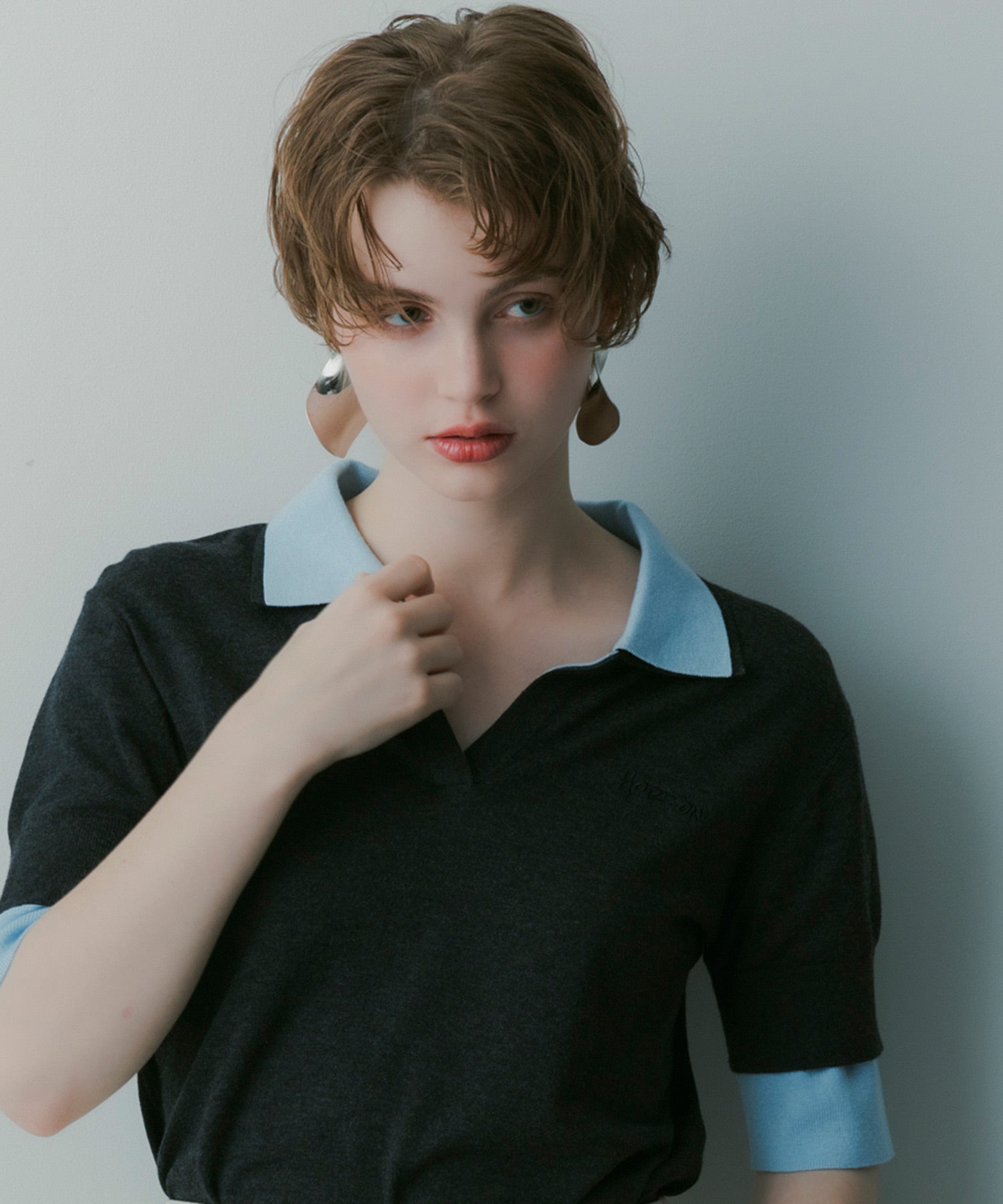 レイヤードカラー ニットシャツ