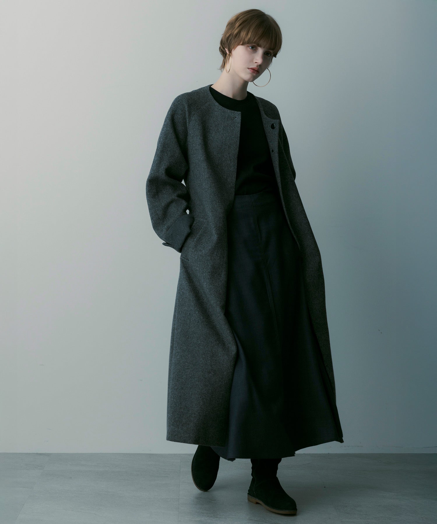 【3月中旬お届け予約商品】ヘリンボーンウールロングコート