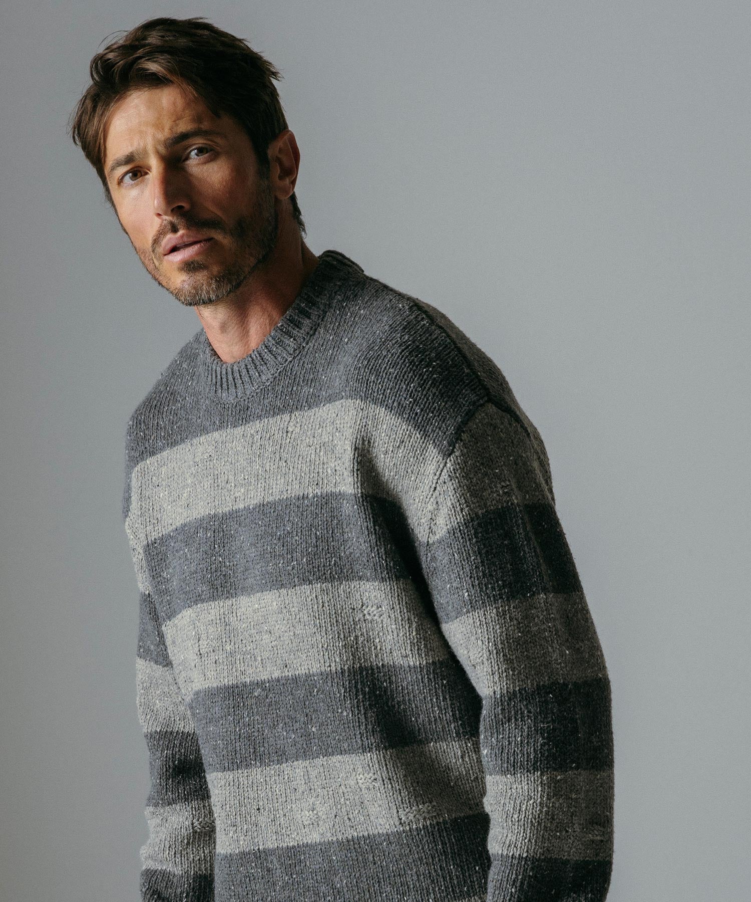 ソフトタッチ クルーネックボーダーニット