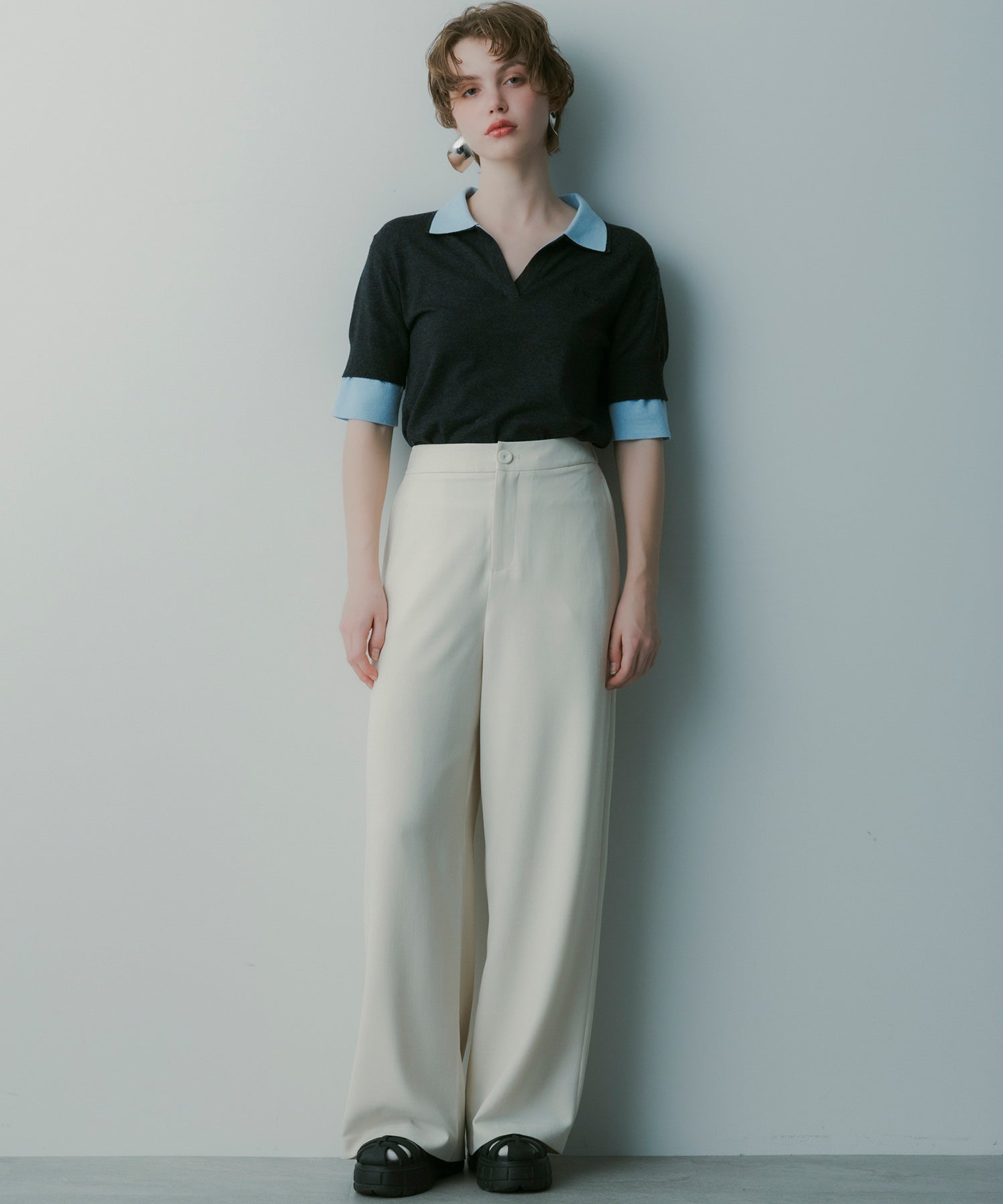 レイヤードカラー ニットシャツ