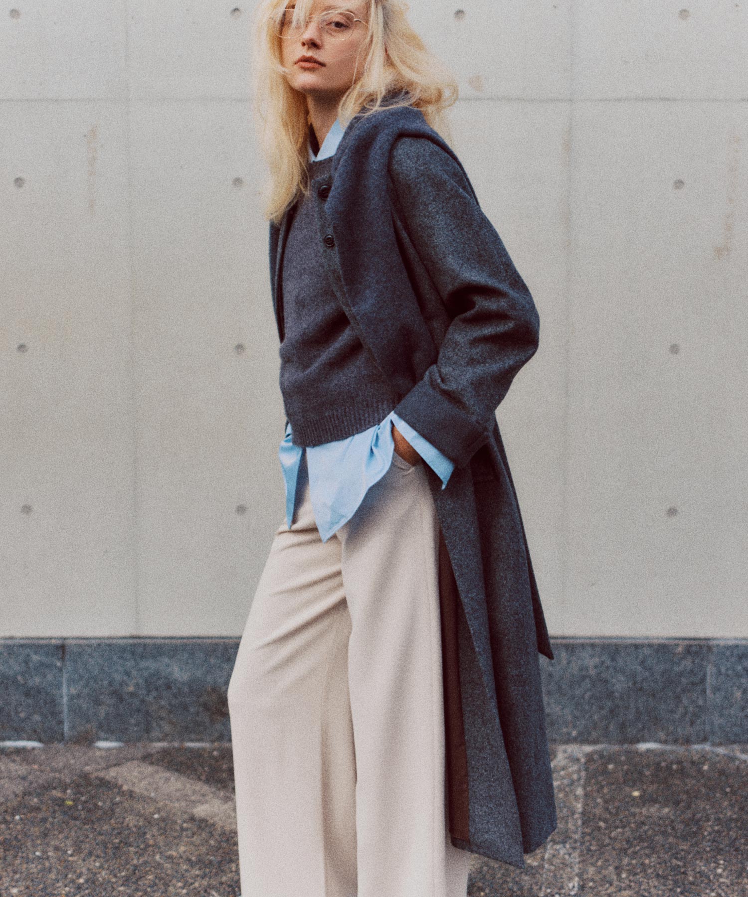 【3月中旬お届け予約商品】ヘリンボーンウールロングコート