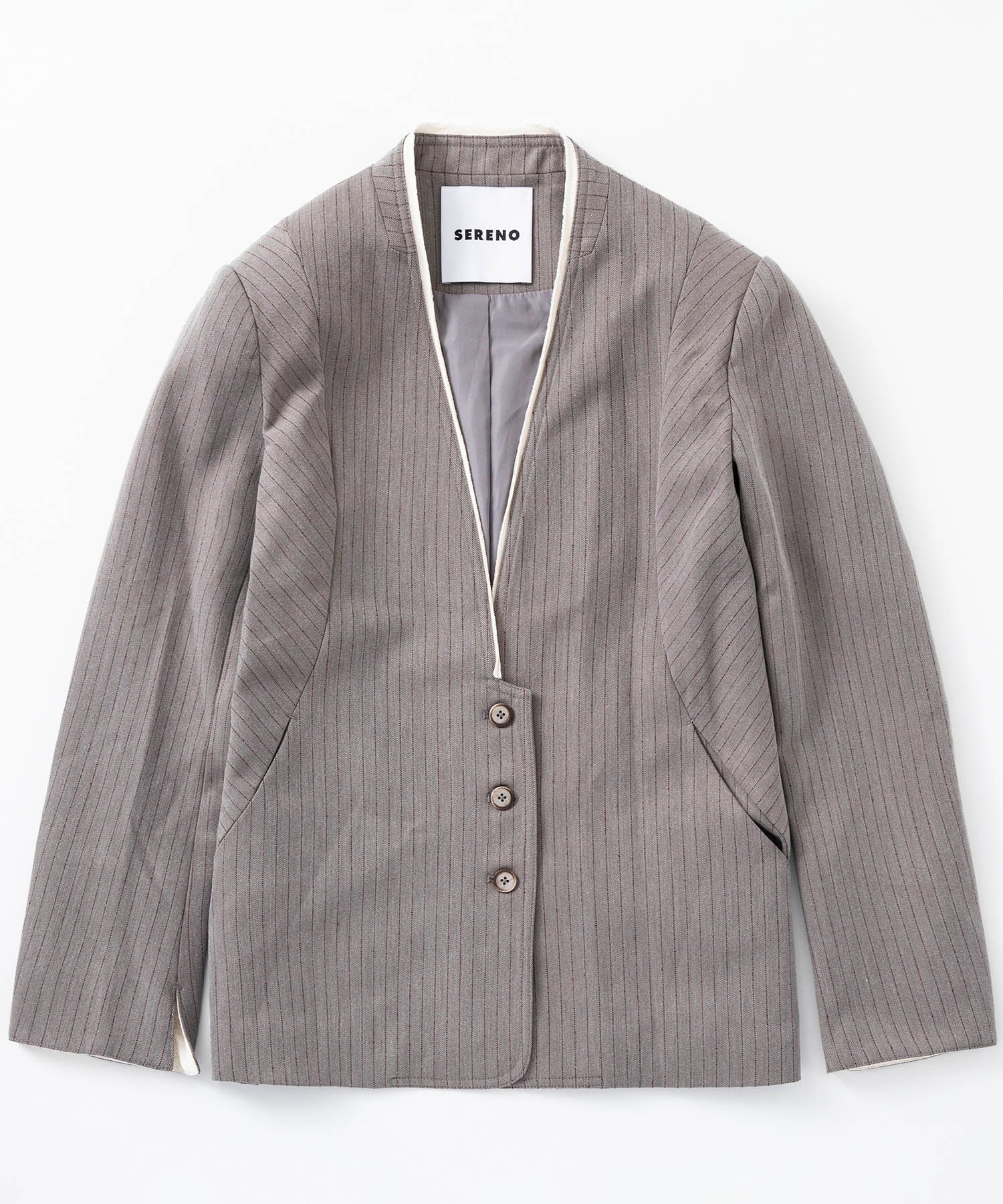 【3月中旬お届け予約商品】ストライプノーカラージャケット