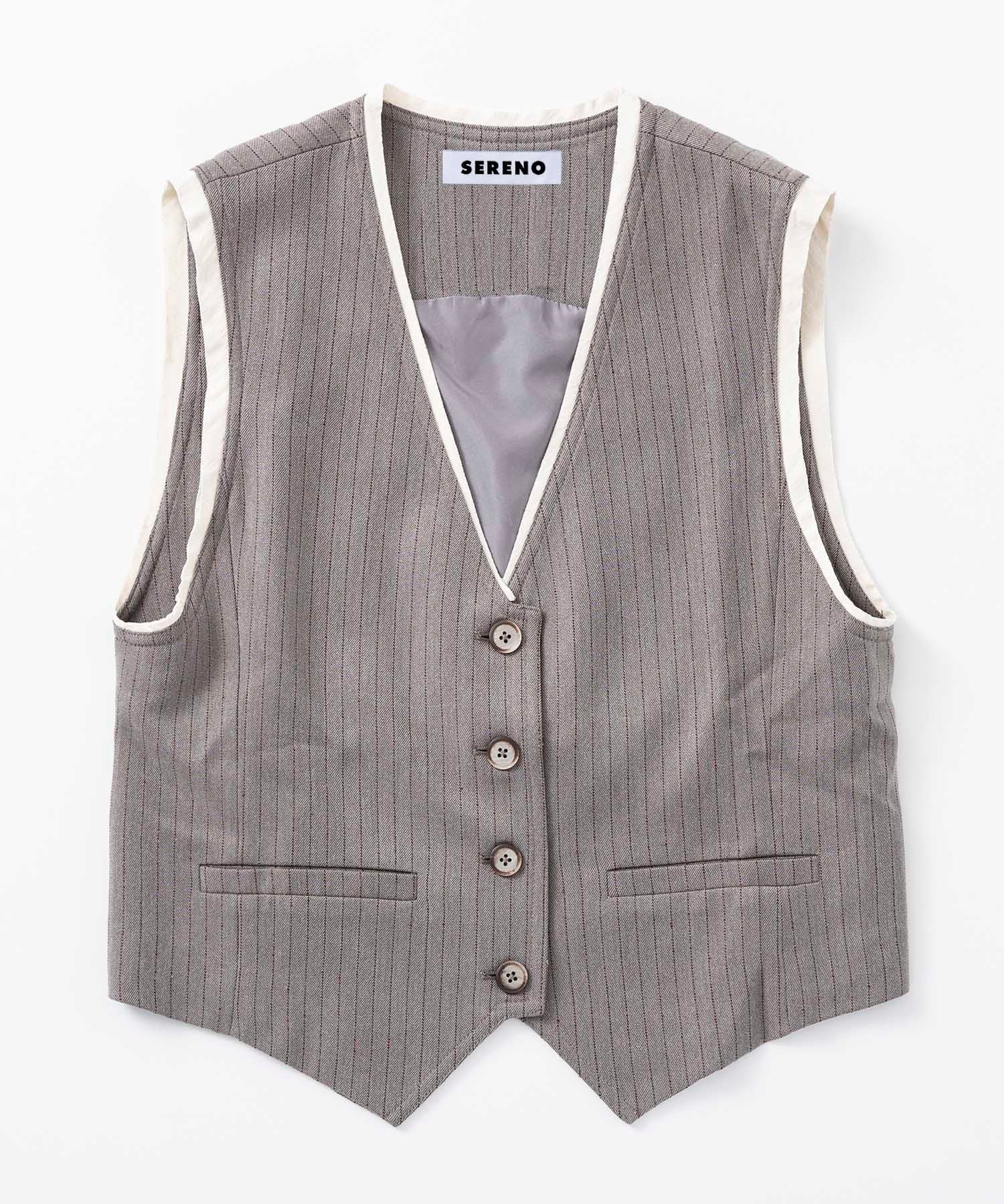 【12月中旬お届け予約商品】ストライプパイピングジレ