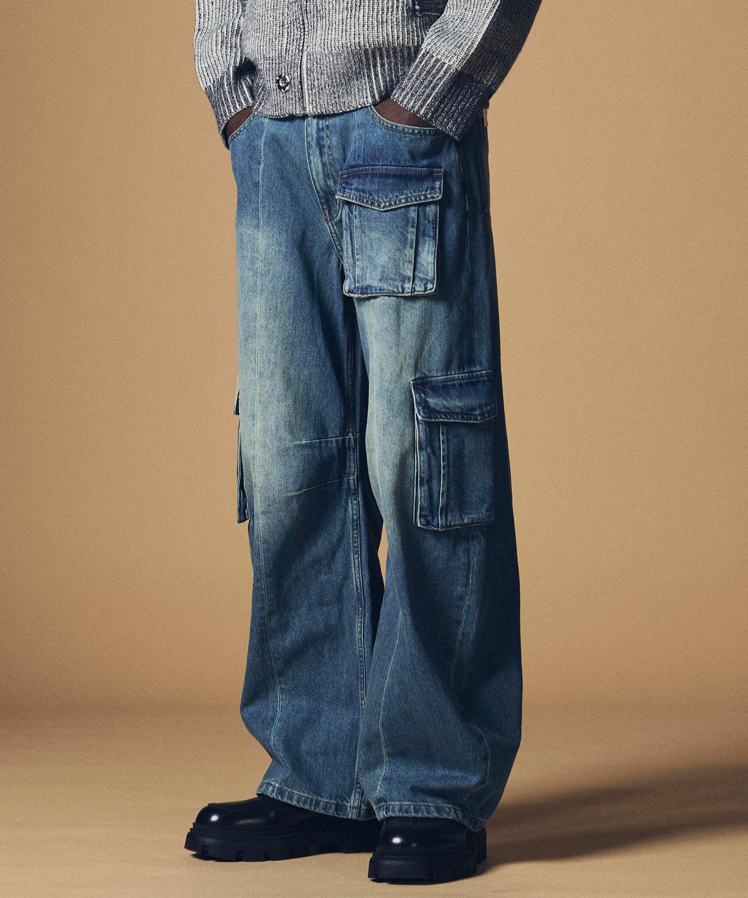 カーゴバルーン コットンデニムワイドパンツ