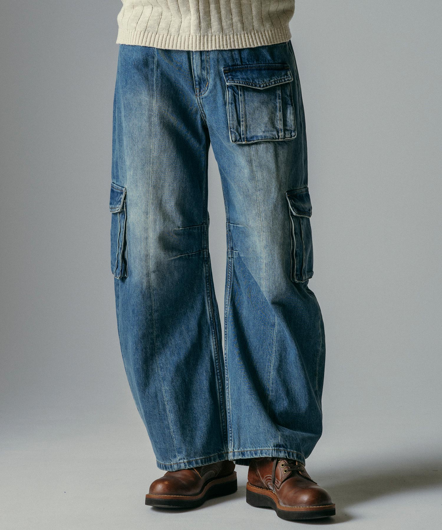 カーゴバルーン コットンデニムワイドパンツ