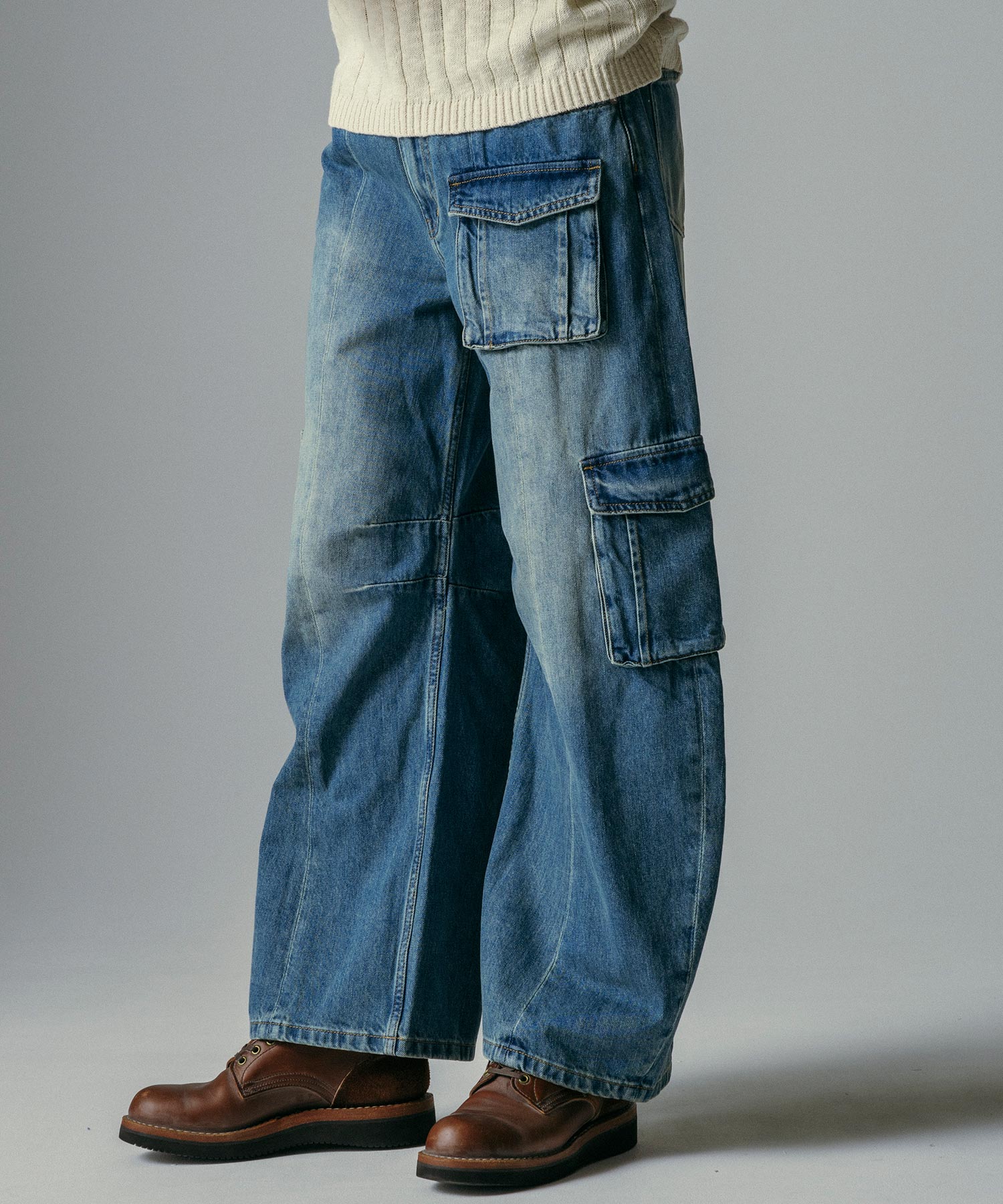 カーゴバルーン コットンデニムワイドパンツ