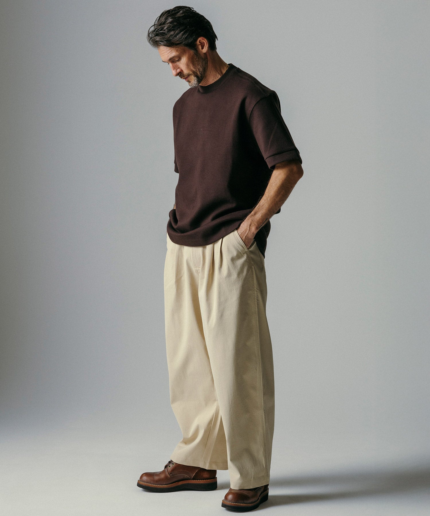 ハイウエスト ワンプリーツワイドパンツ