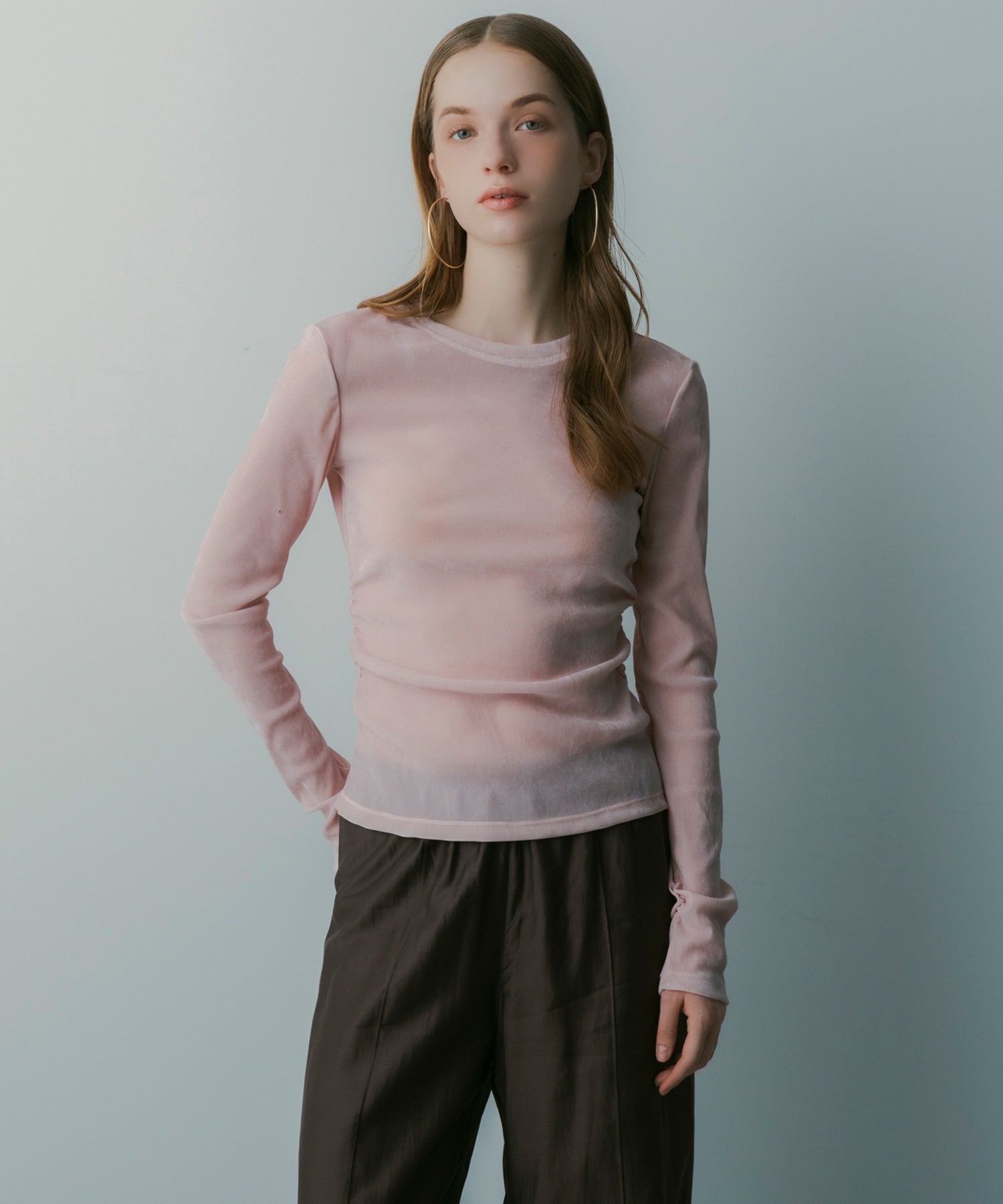 【3月中旬お届け予約商品】ロングスリーブ シアーベロアカットソー