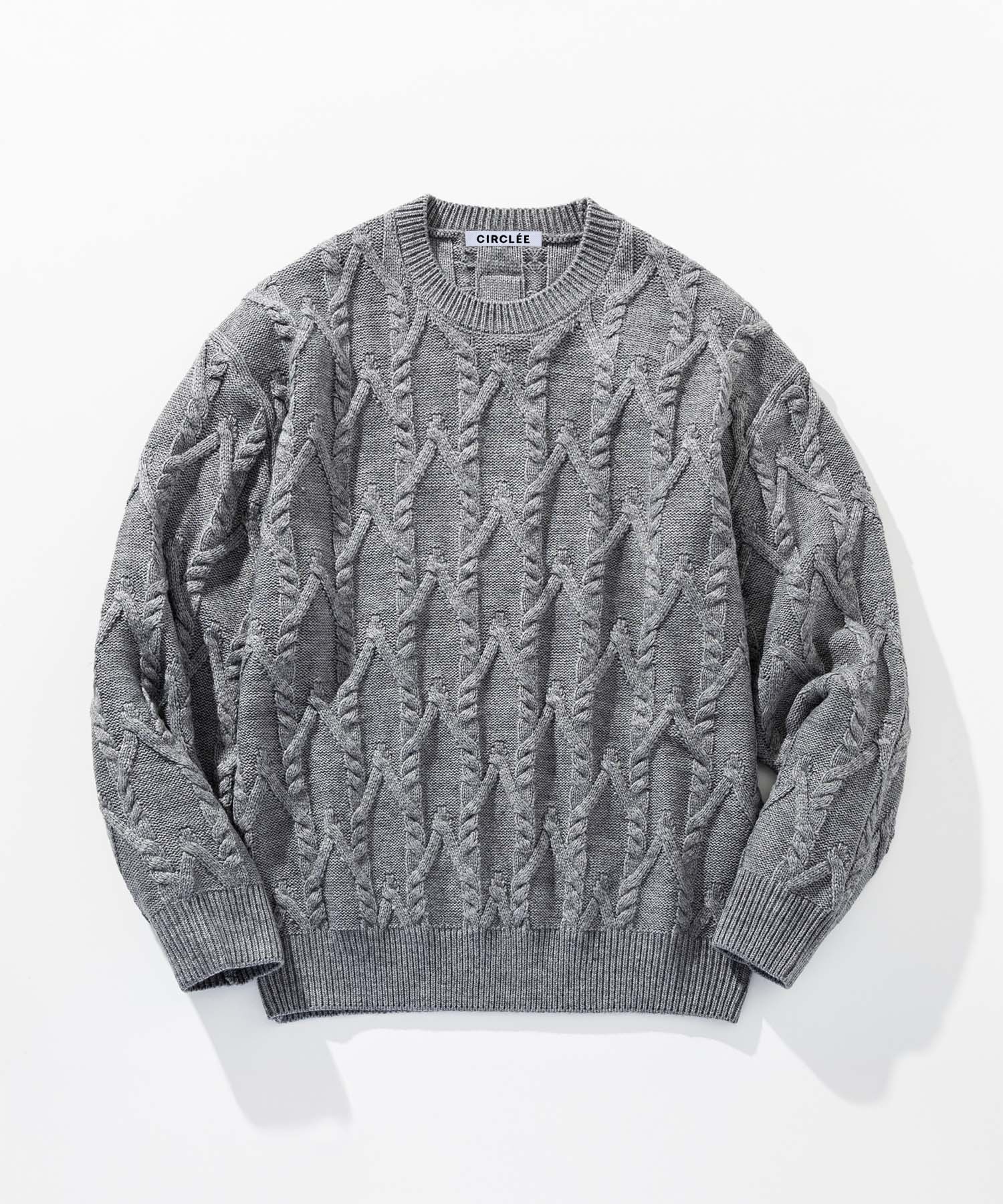 ケーブル編み クルーネックニットプルオーバー