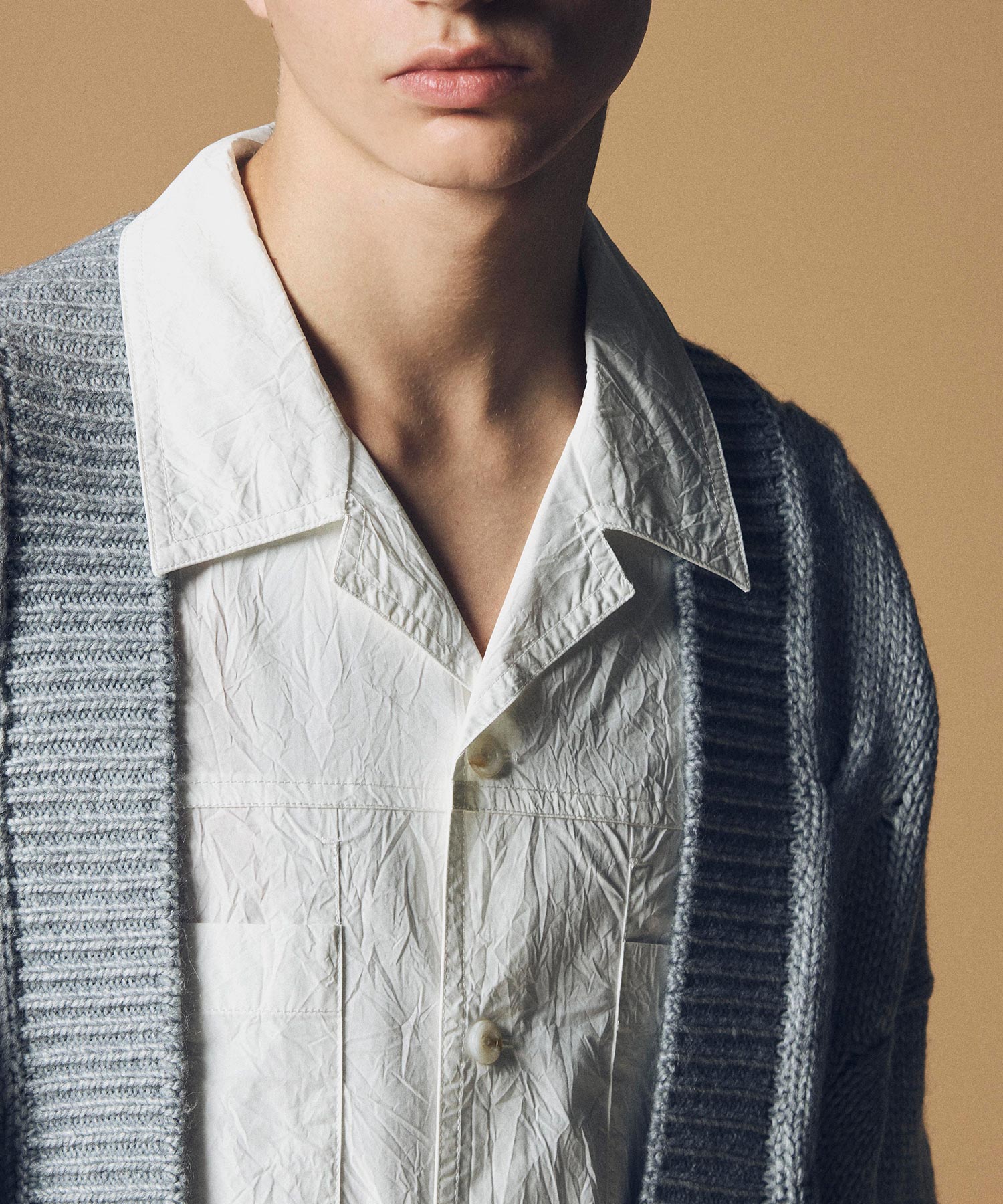 コットンブレンド 開襟長袖シャツ