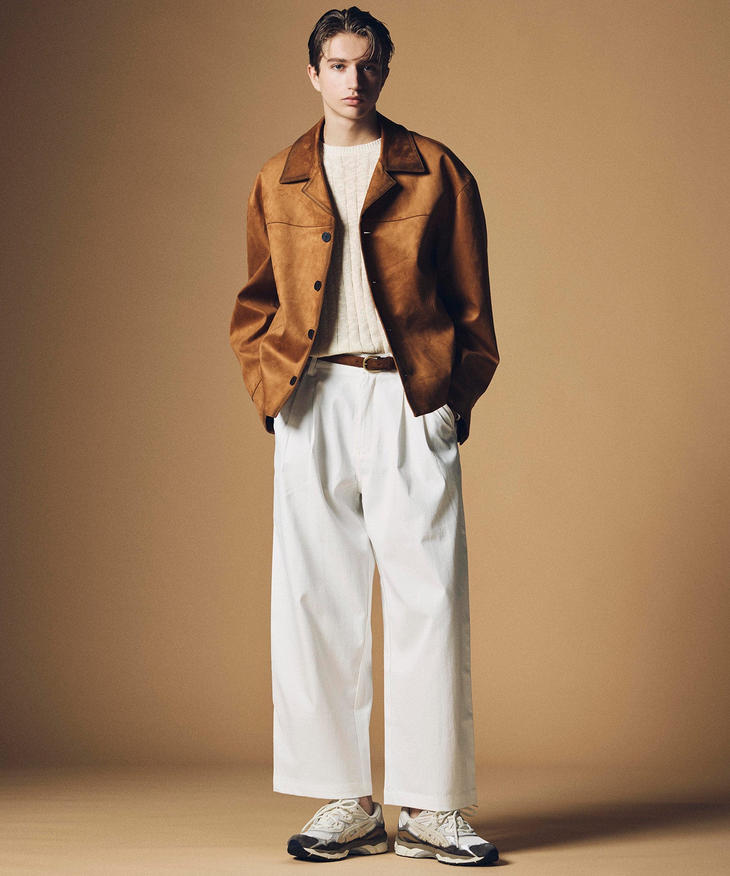 ハイウエスト ワンプリーツワイドパンツ