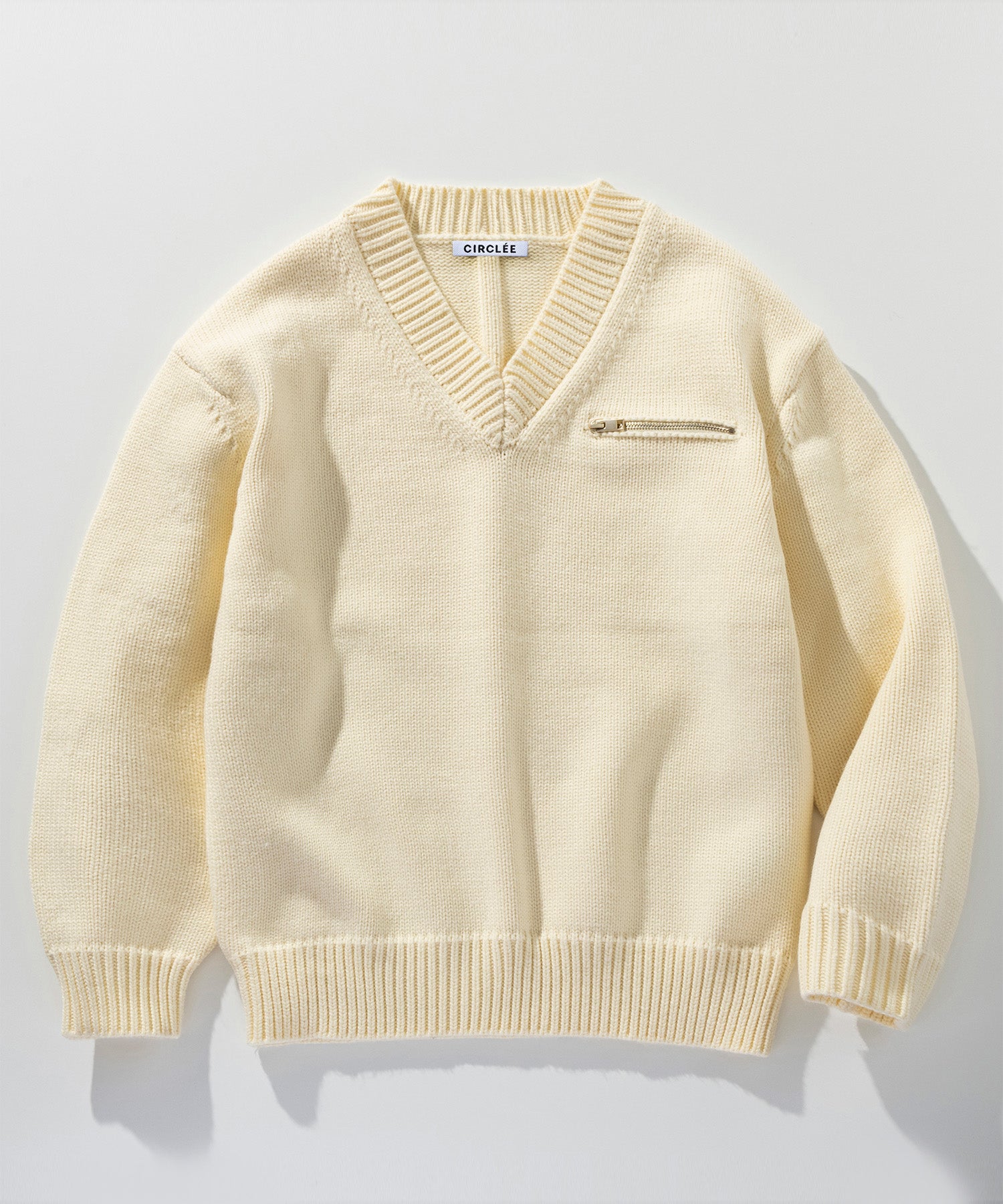 【12月上旬お届け予約商品】畦編み Vネック ジップアップニットプルオーバー