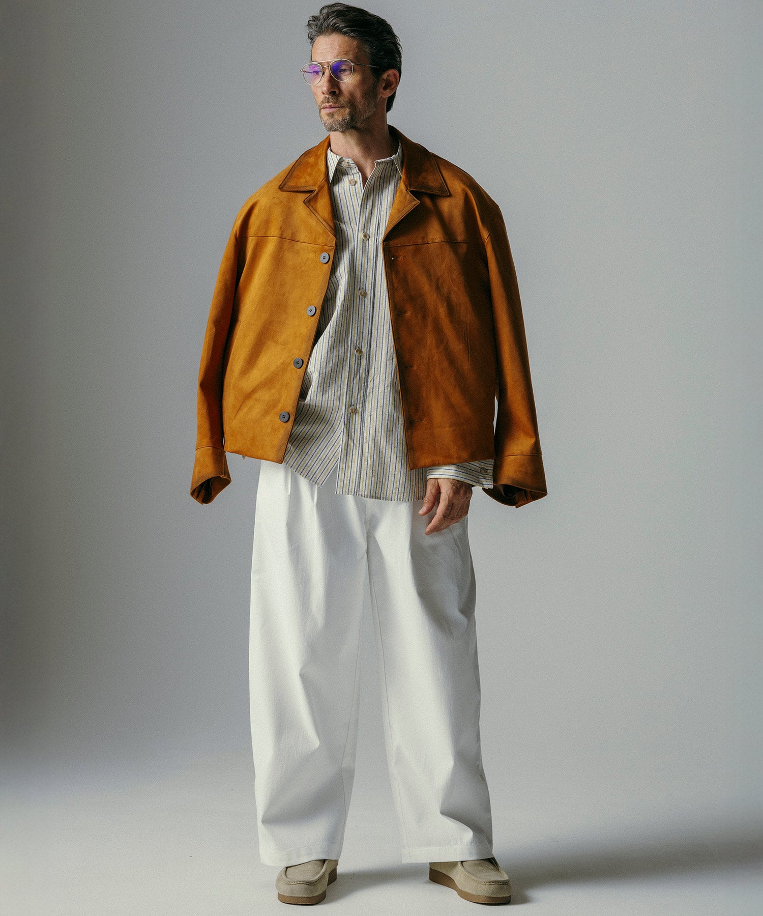 リネンブレンド ストライプシャツ