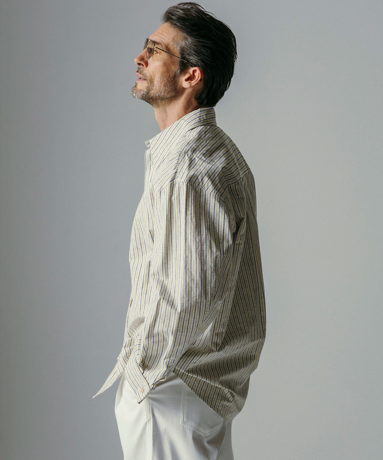 リネンブレンド ストライプシャツ