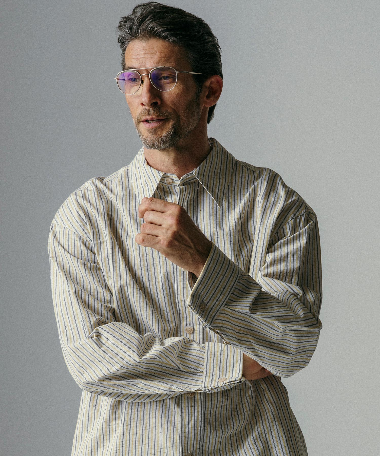 リネンブレンド ストライプシャツ