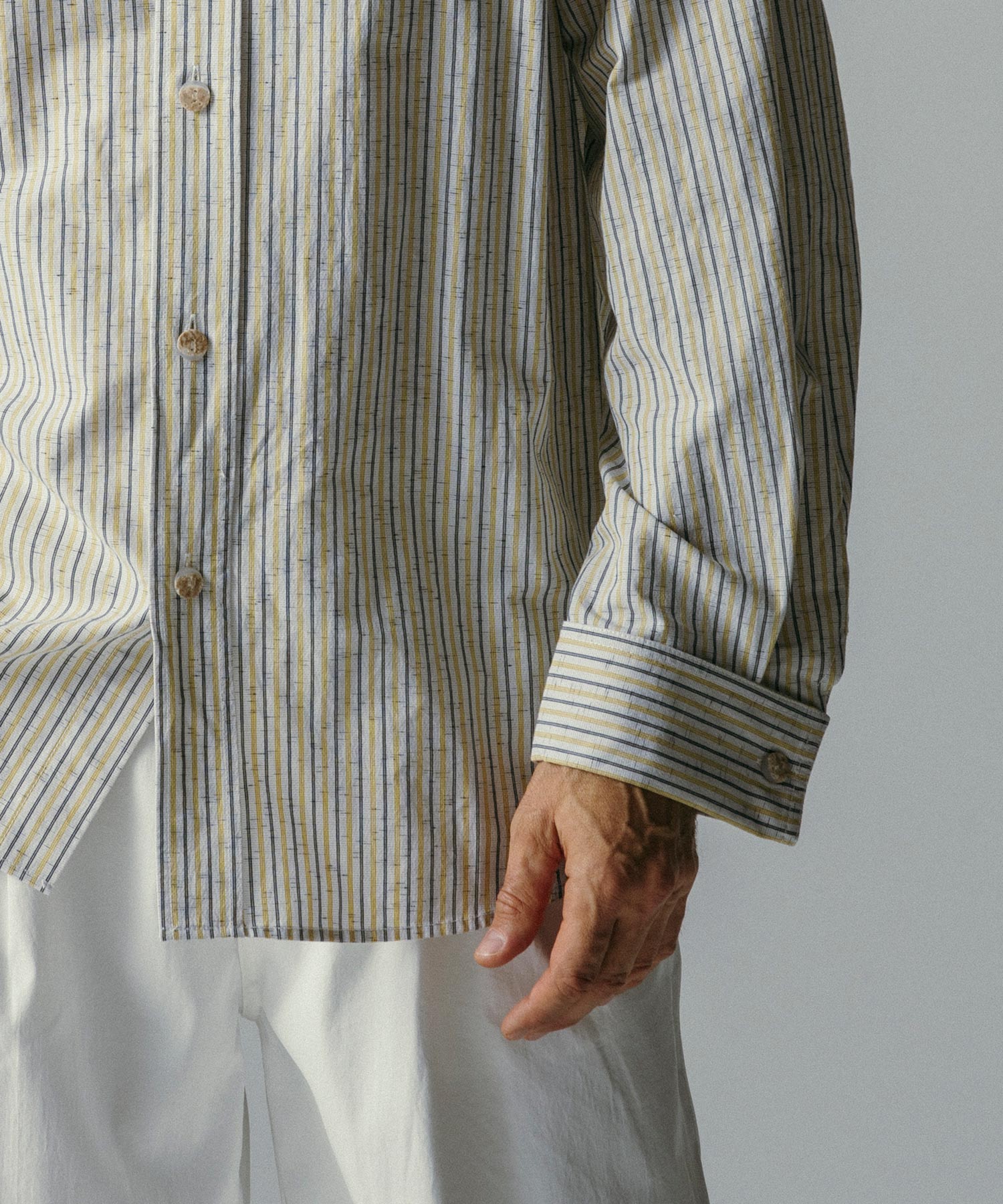 リネンブレンド ストライプシャツ