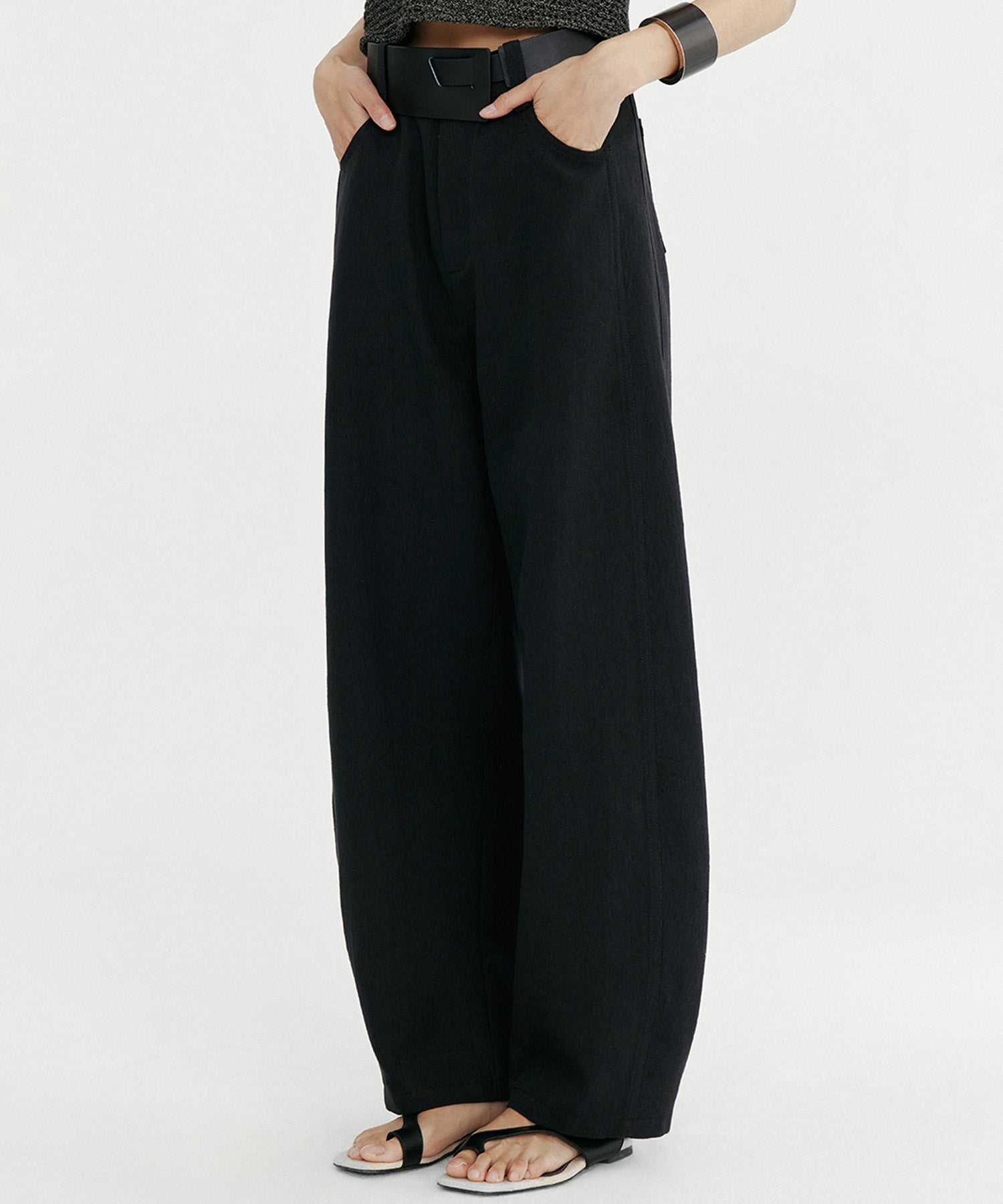 リネンブレンド バレルパンツ