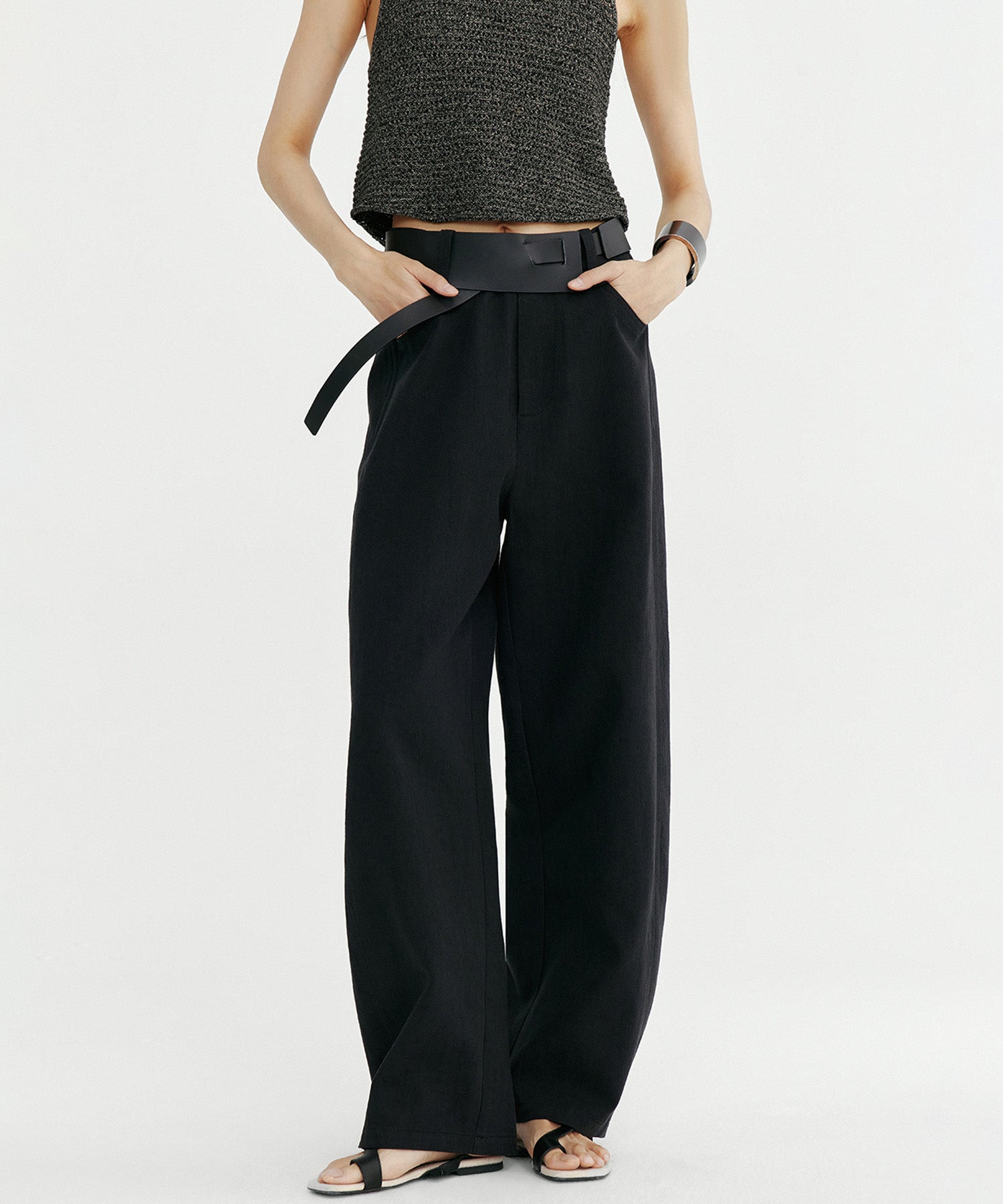 リネンブレンド バレルパンツ