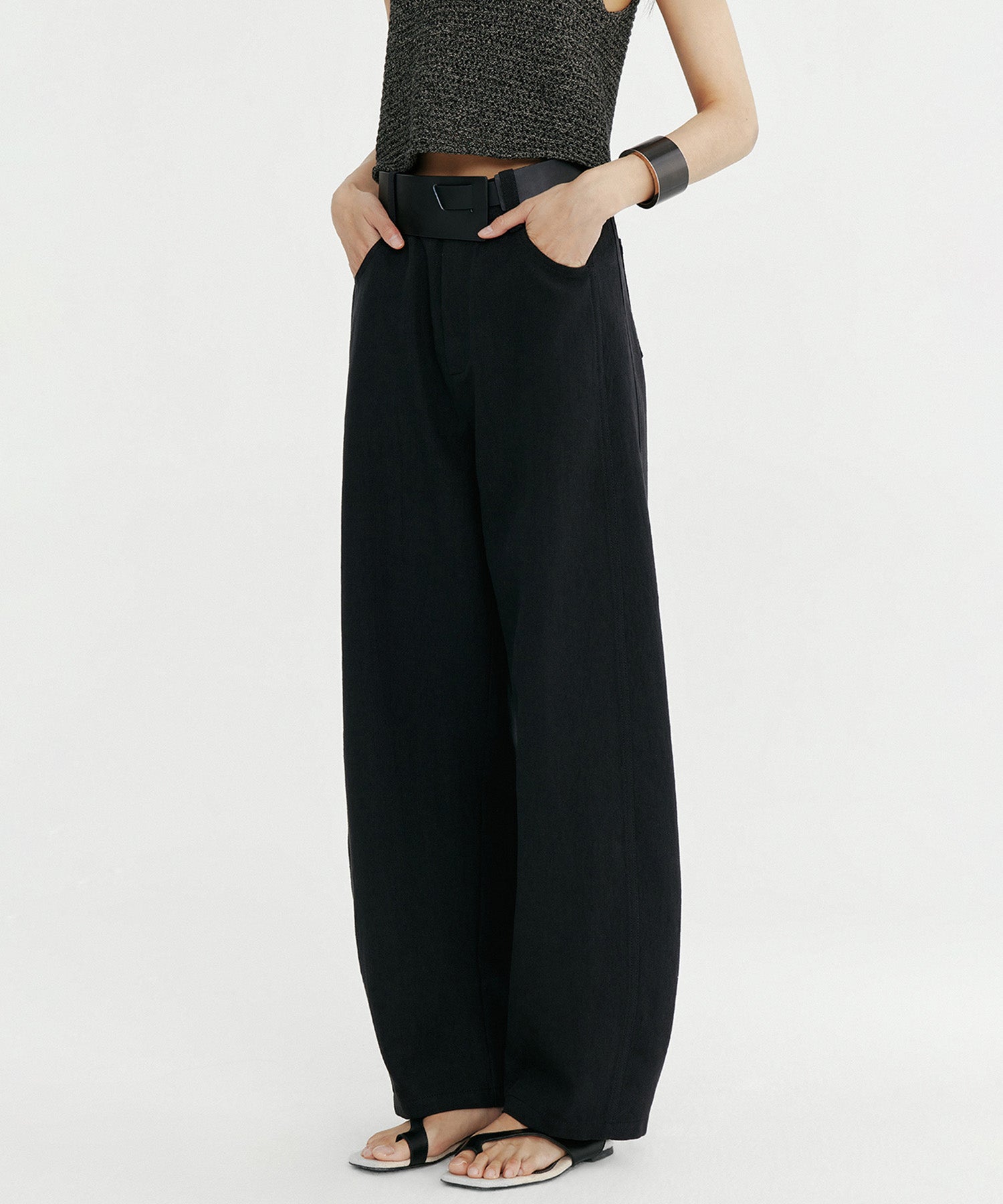 リネンブレンド バレルパンツ