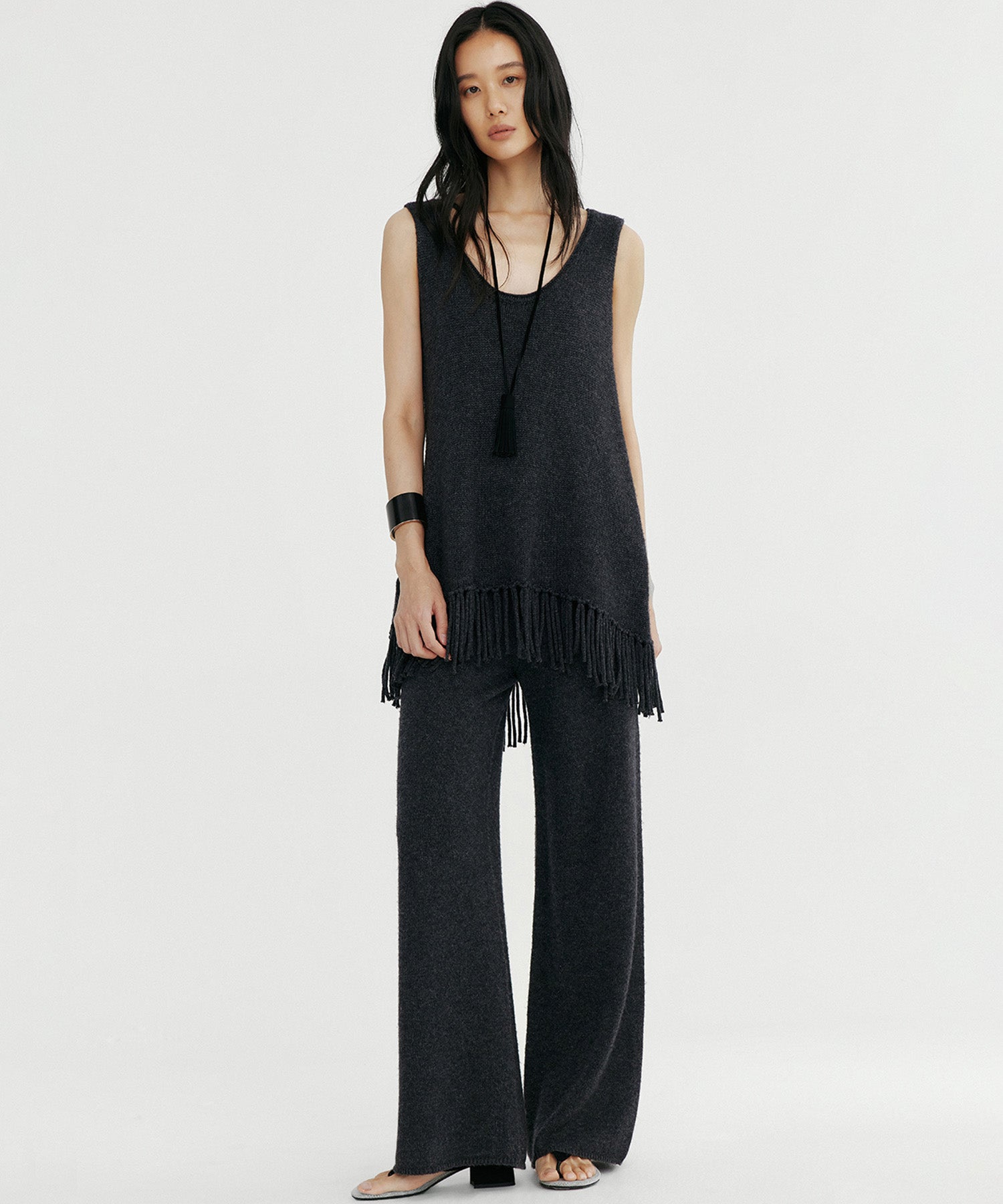 ウールブレンド ワイドニットパンツ