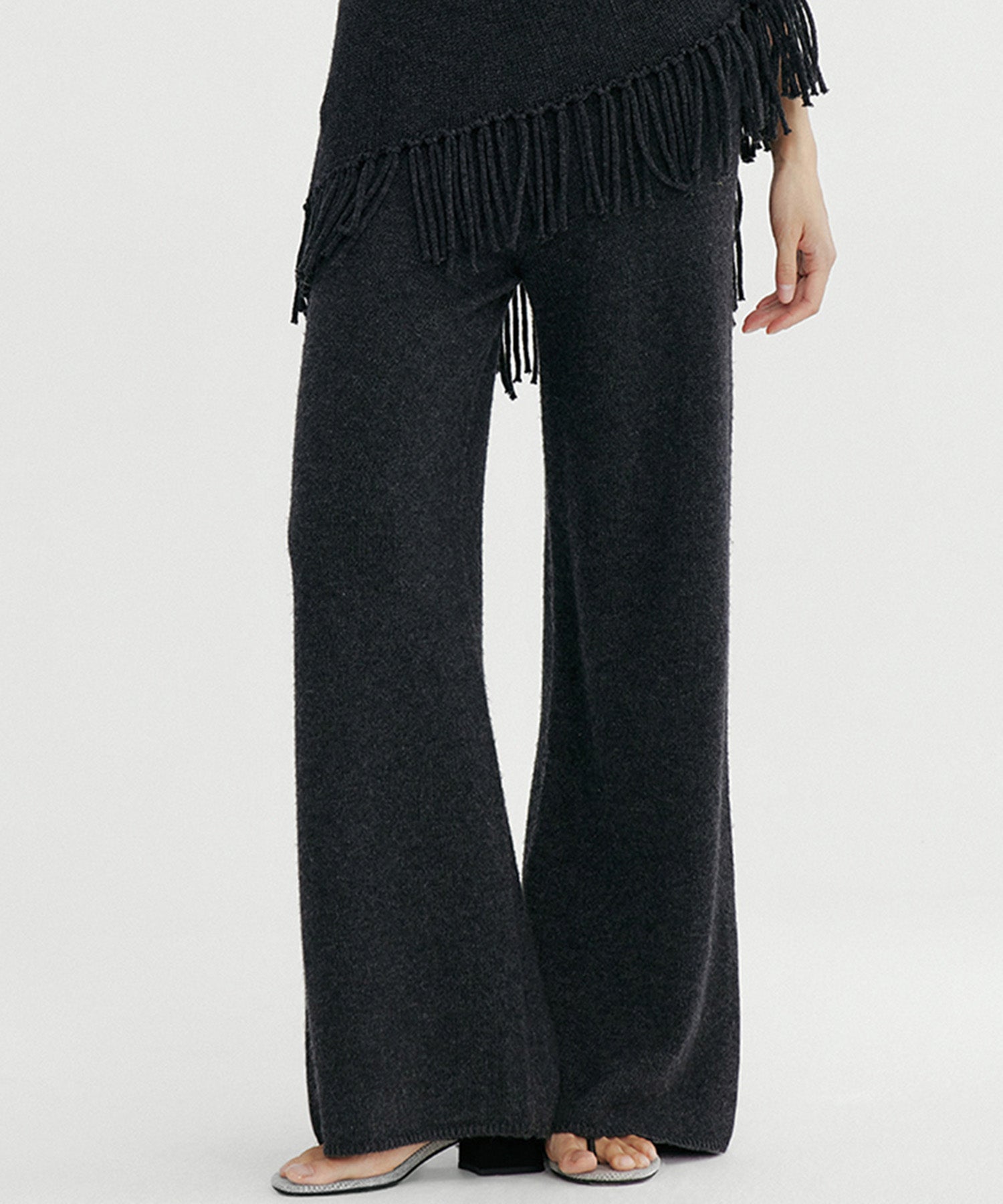 ウールブレンド ワイドニットパンツ