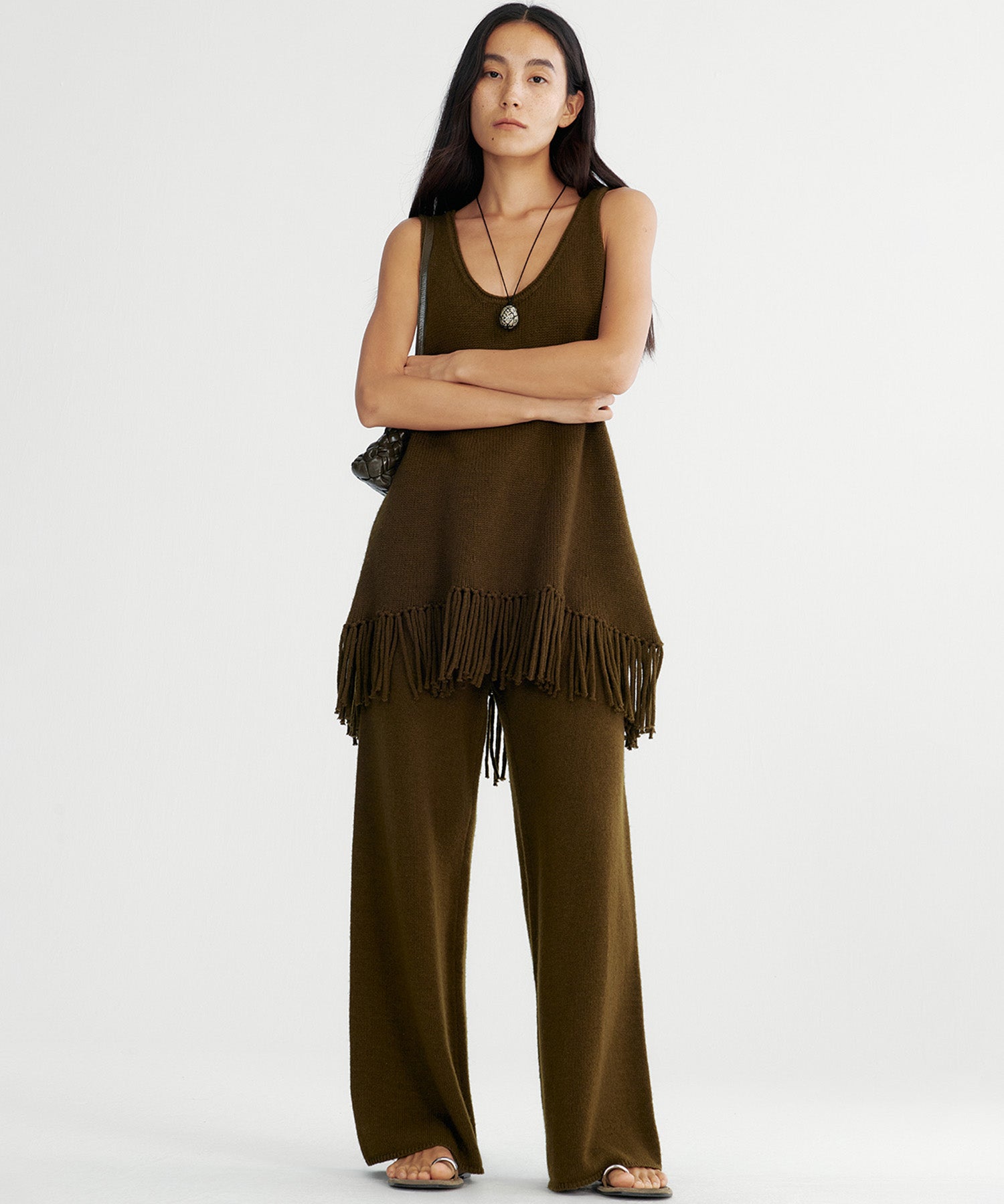 ウールブレンド ワイドニットパンツ