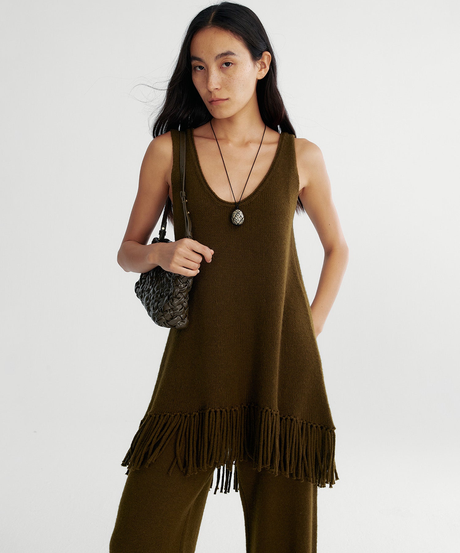 ウールブレンド ワイドニットパンツ