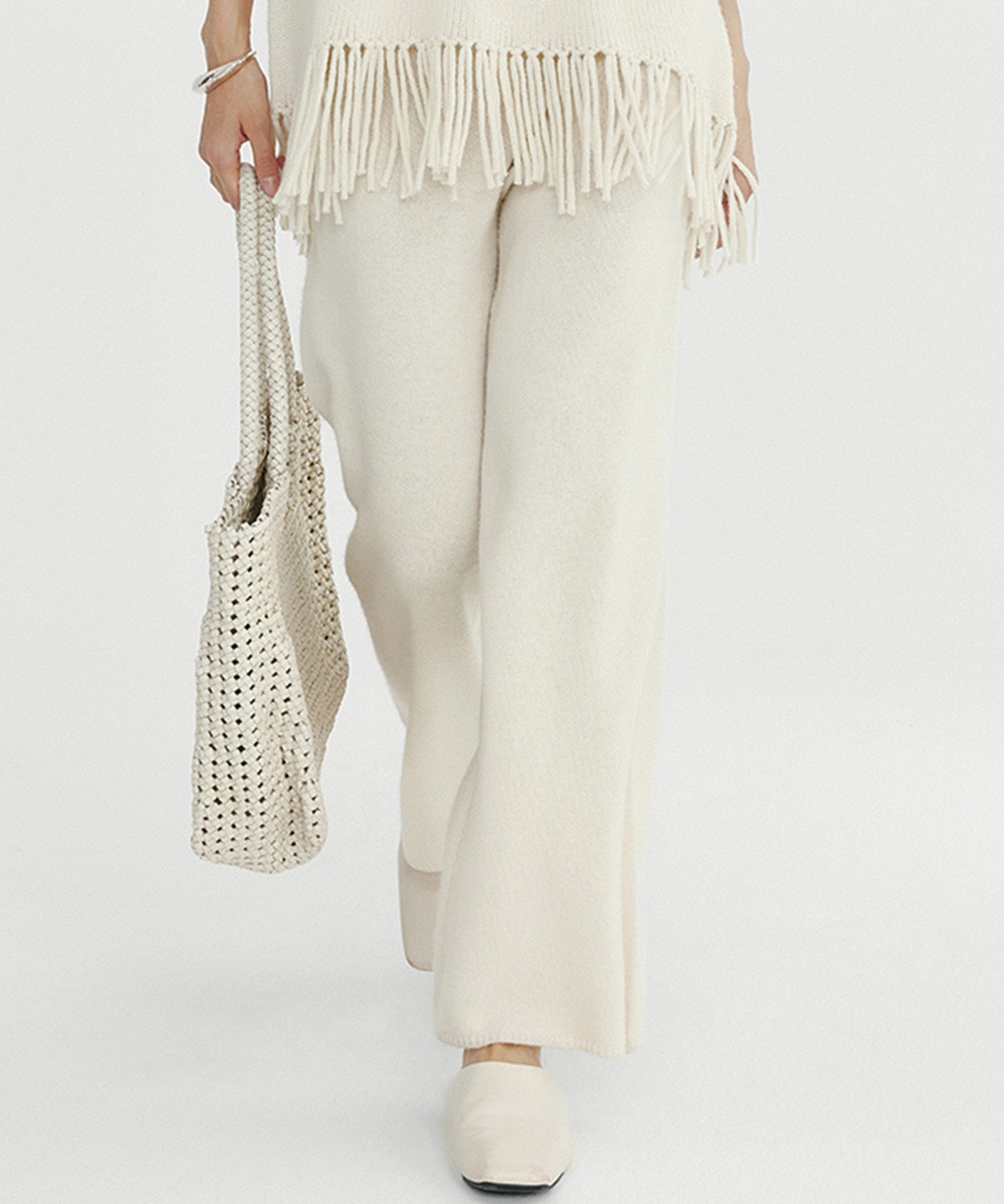 ウールブレンド ワイドニットパンツ