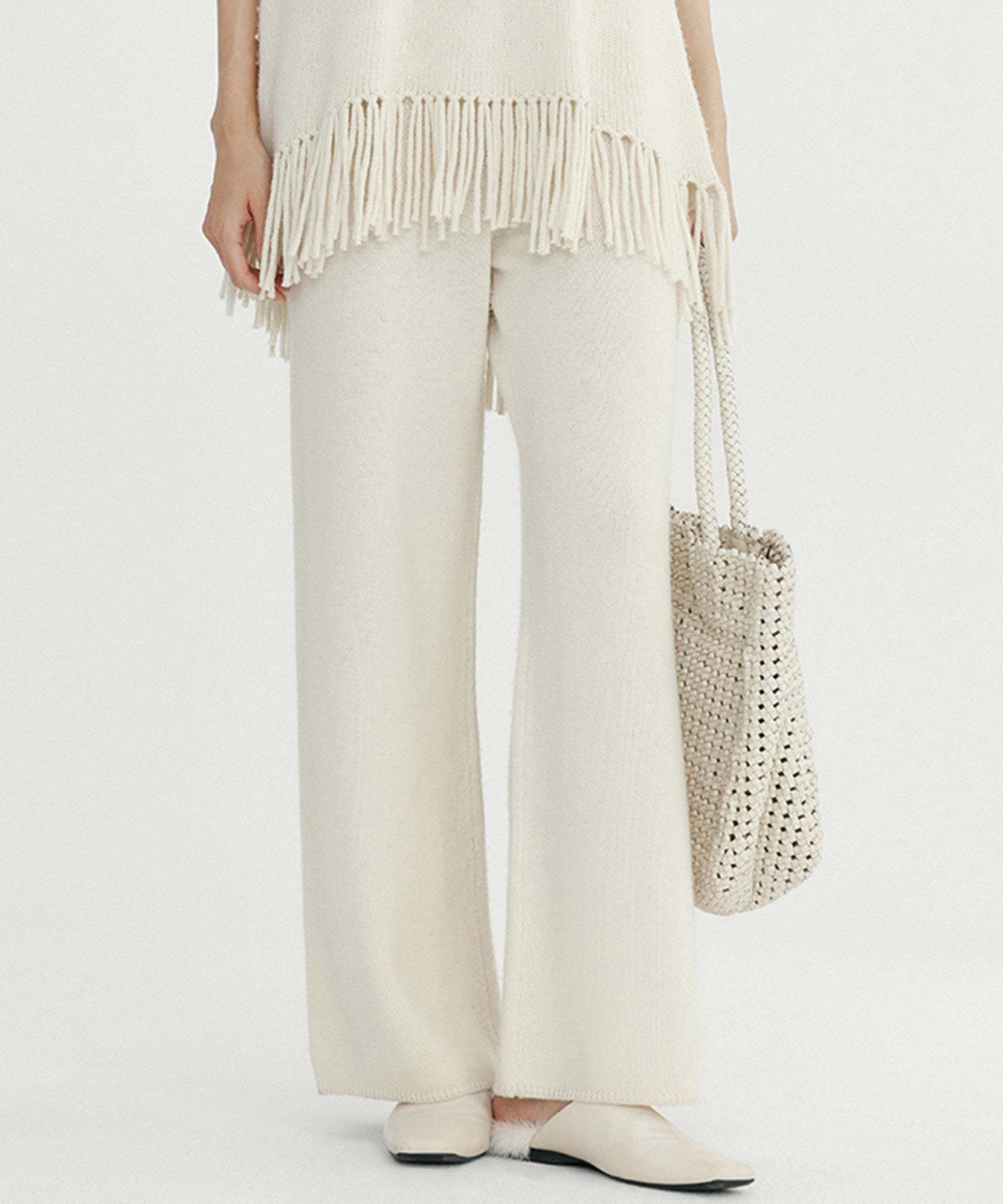 ウールブレンド ワイドニットパンツ