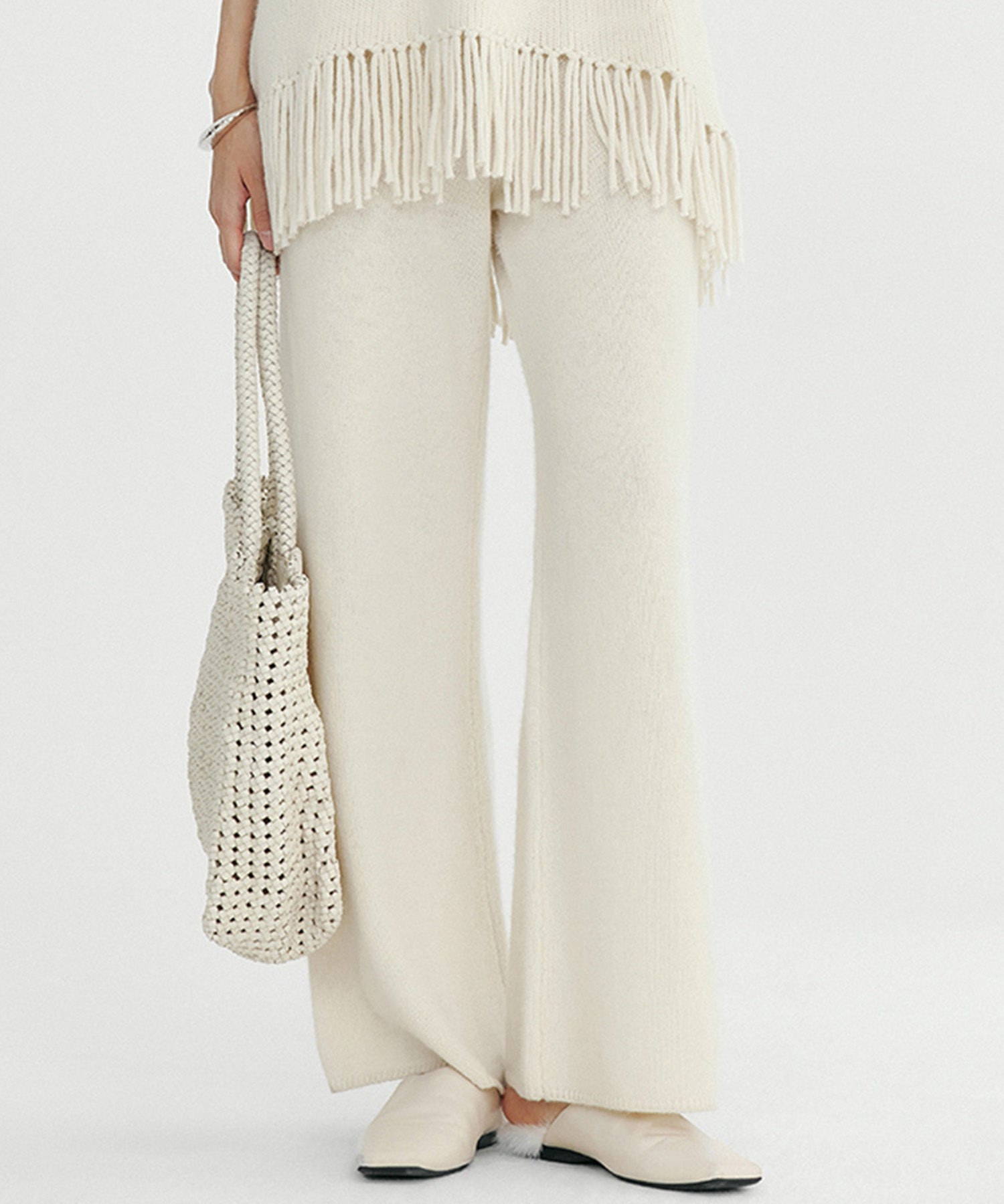 ウールブレンド ワイドニットパンツ