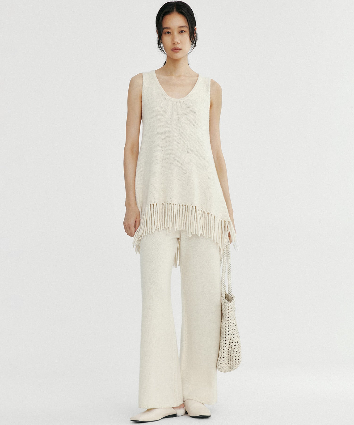 ウールブレンド ワイドニットパンツ