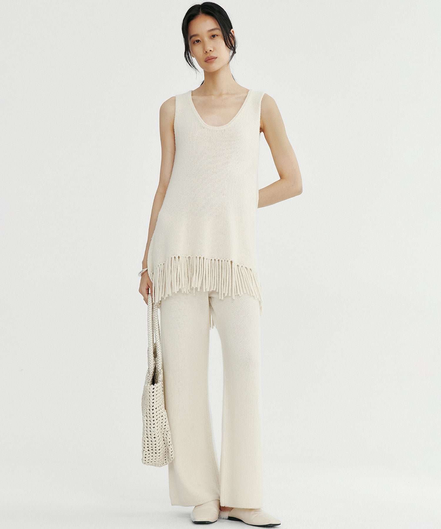 ウールブレンド ワイドニットパンツ