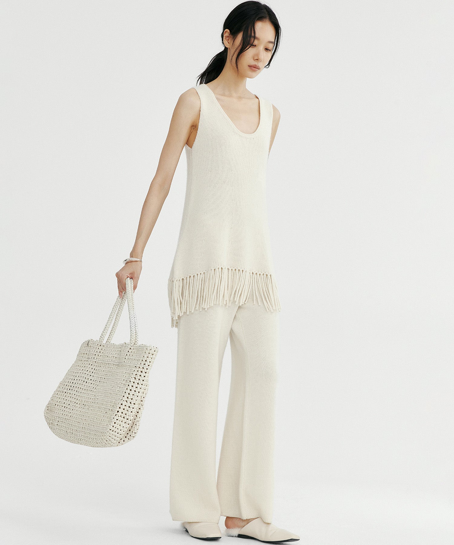 ウールブレンド ワイドニットパンツ