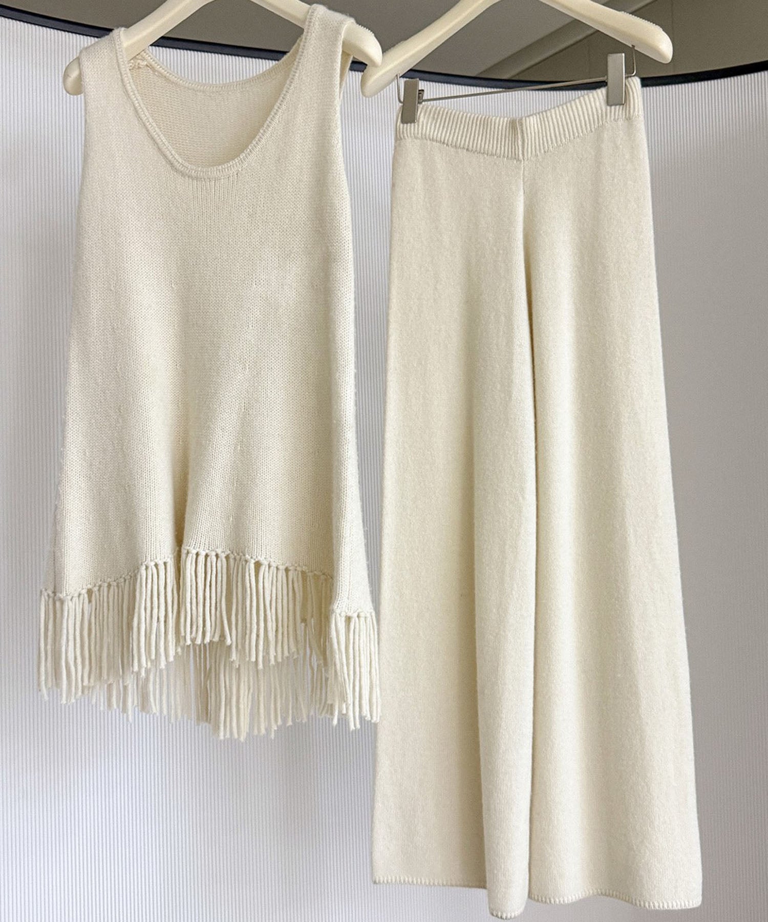 ウールブレンド ワイドニットパンツ