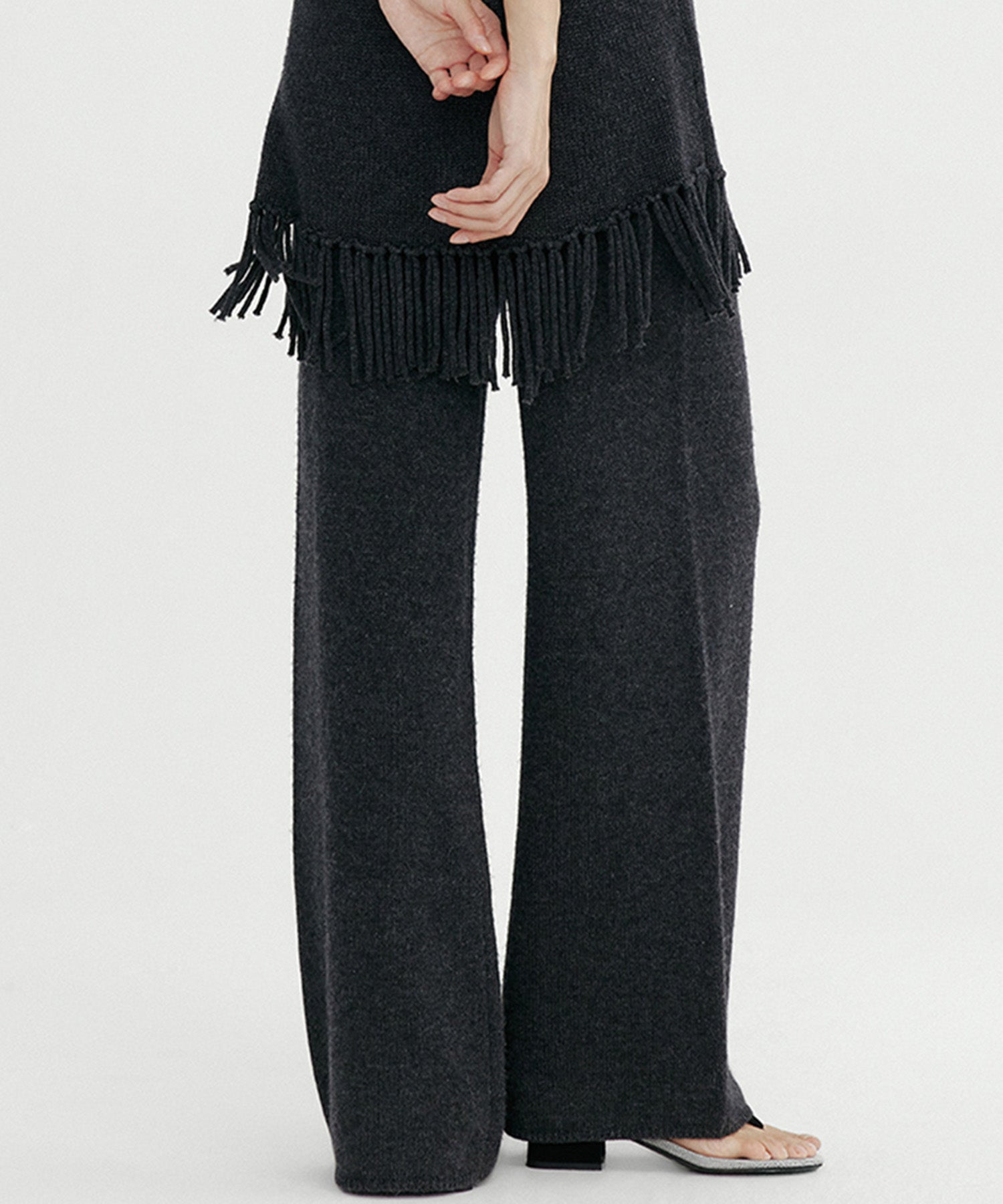 ウールブレンド ワイドニットパンツ